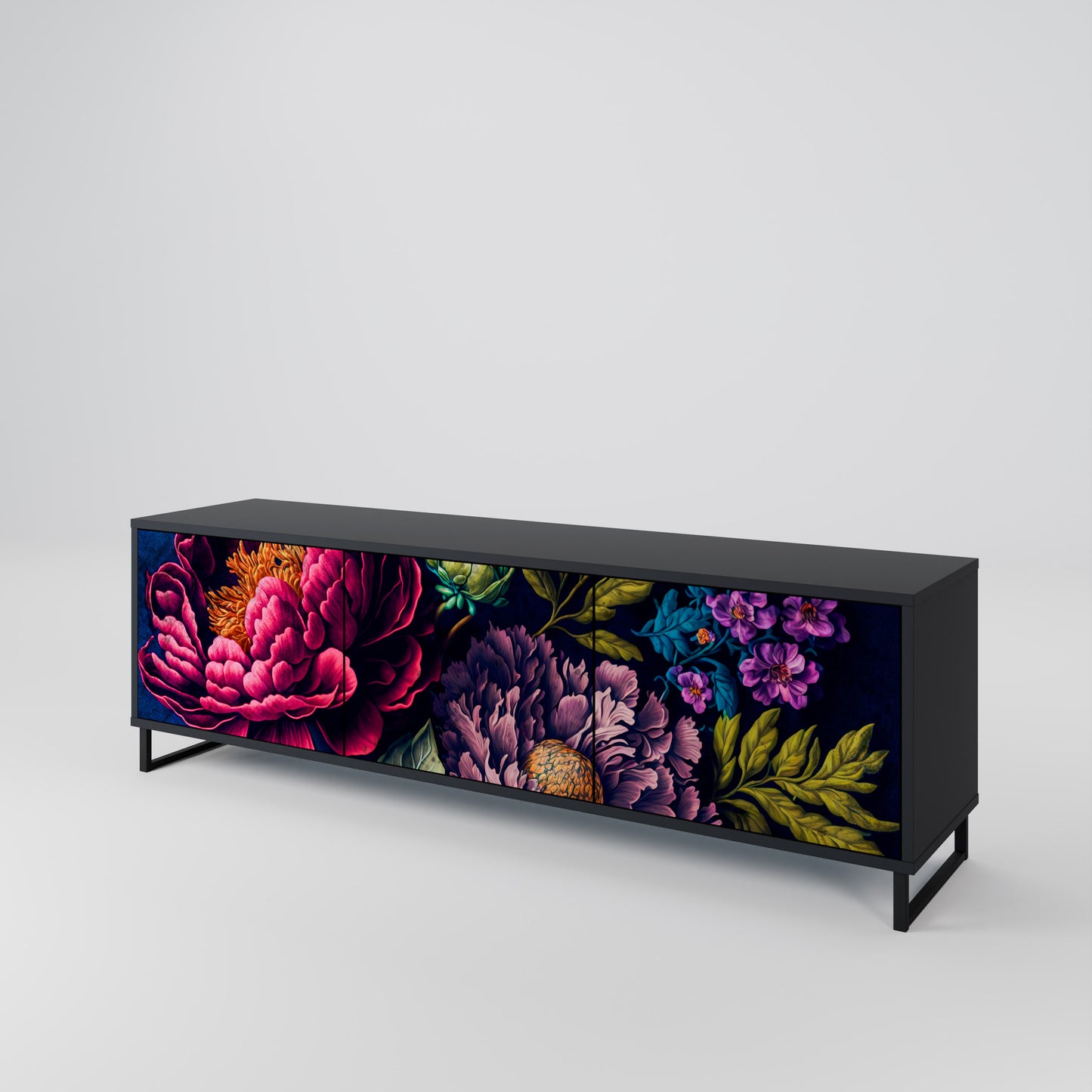 BLOOMING ELEGANCE 3-dörrars TV-bänk i svart finish