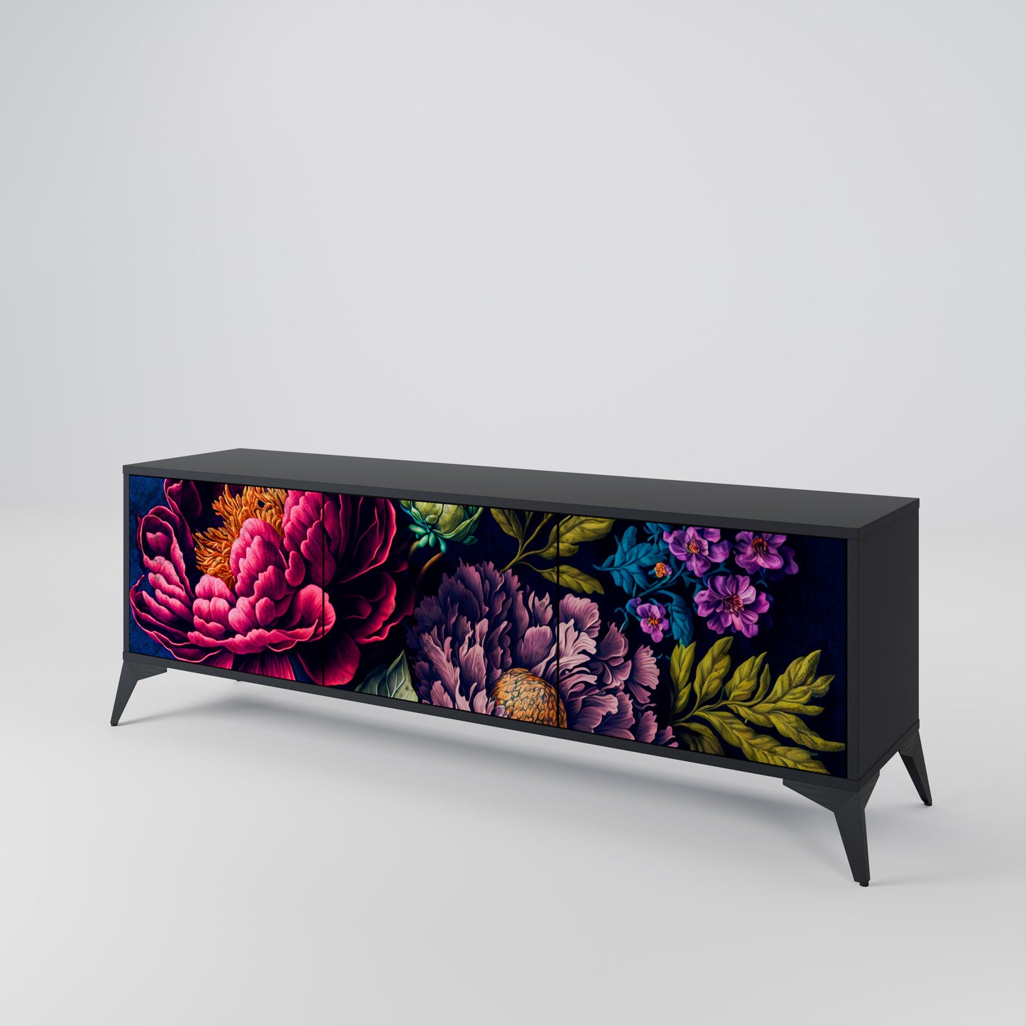 BLOOMING ELEGANCE 3-dörrars TV-bänk i svart finish