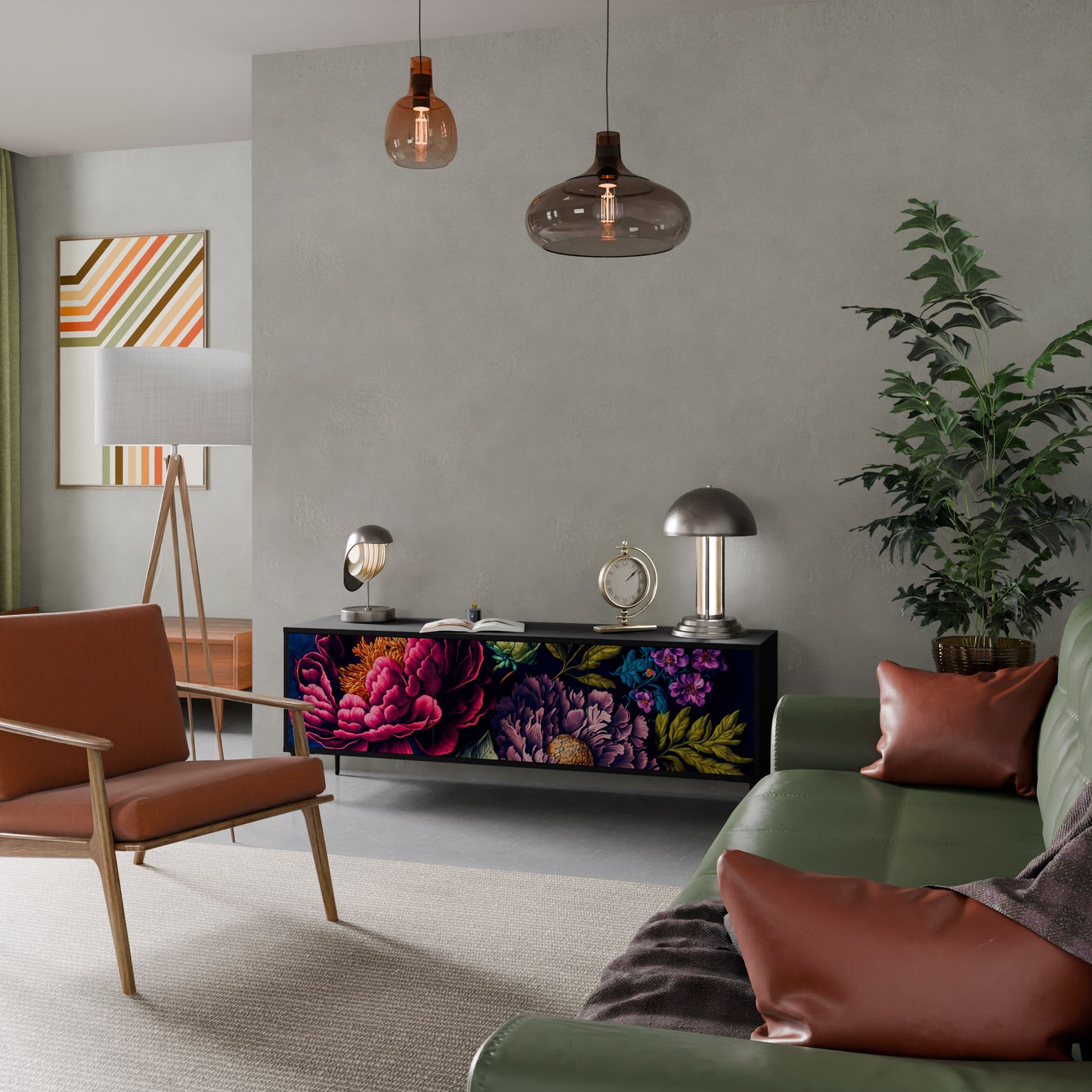 BLOOMING ELEGANCE 3-dörrars TV-bänk i svart finish