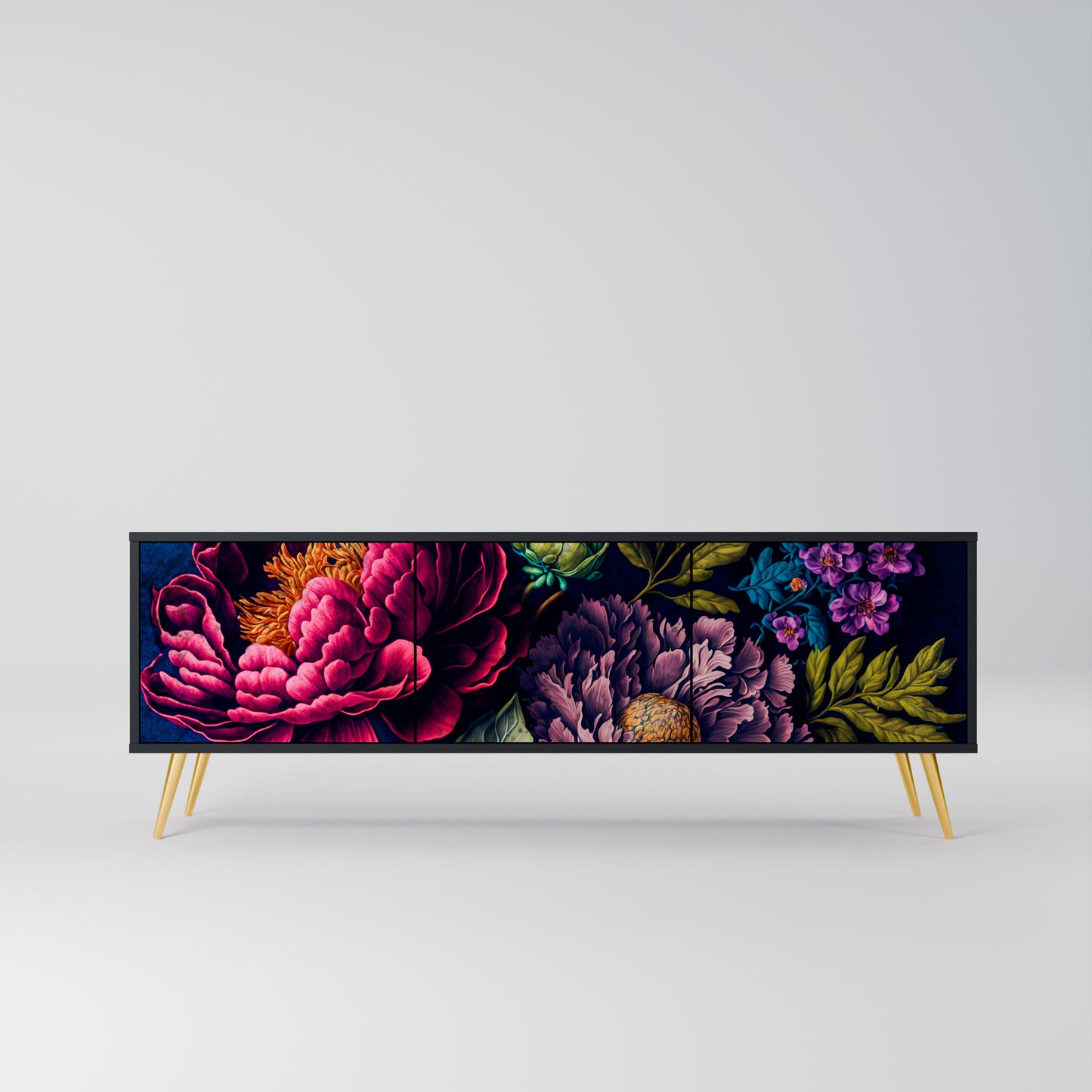 BLOOMING ELEGANCE 3-dörrars TV-bänk i svart finish