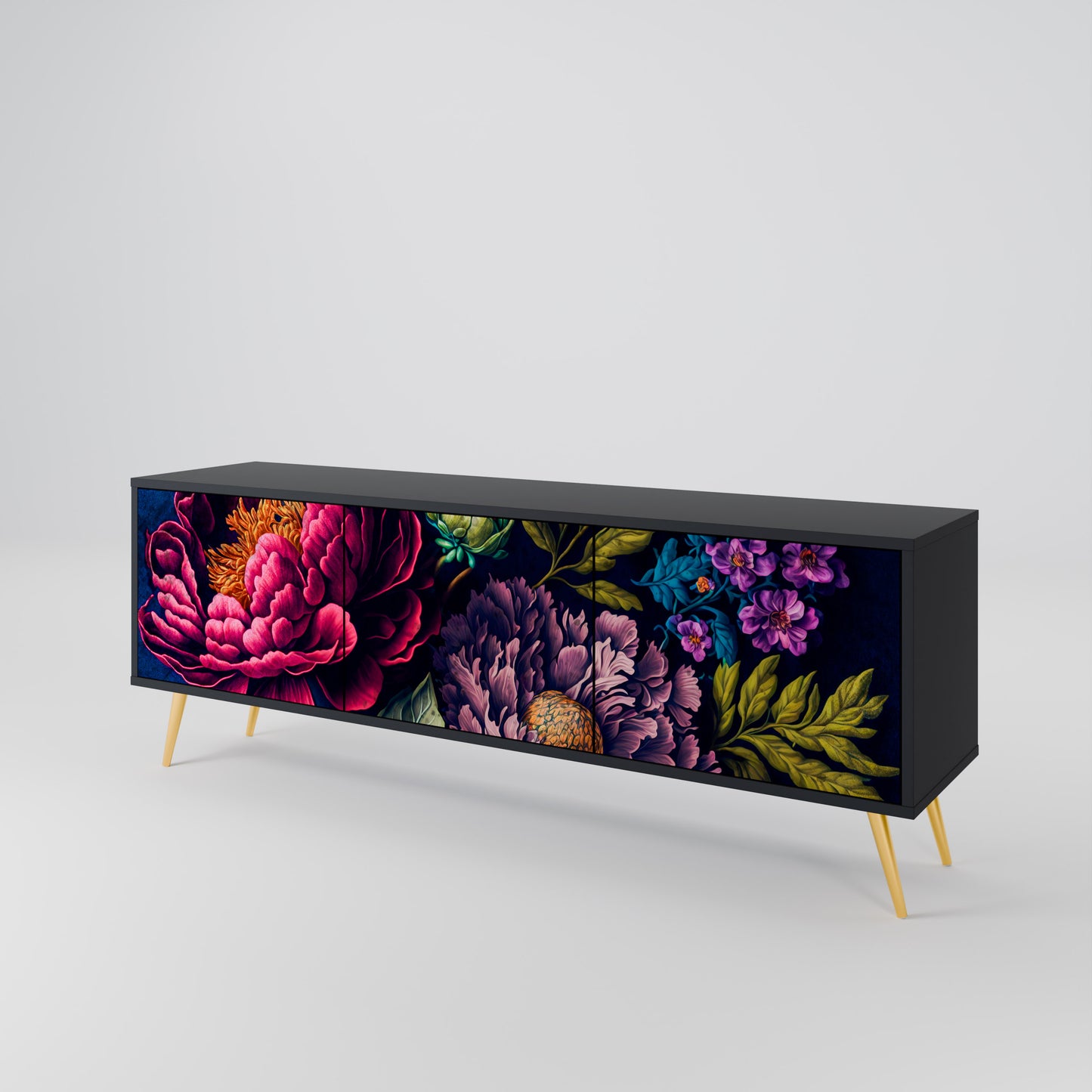 BLOOMING ELEGANCE 3-dörrars TV-bänk i svart finish
