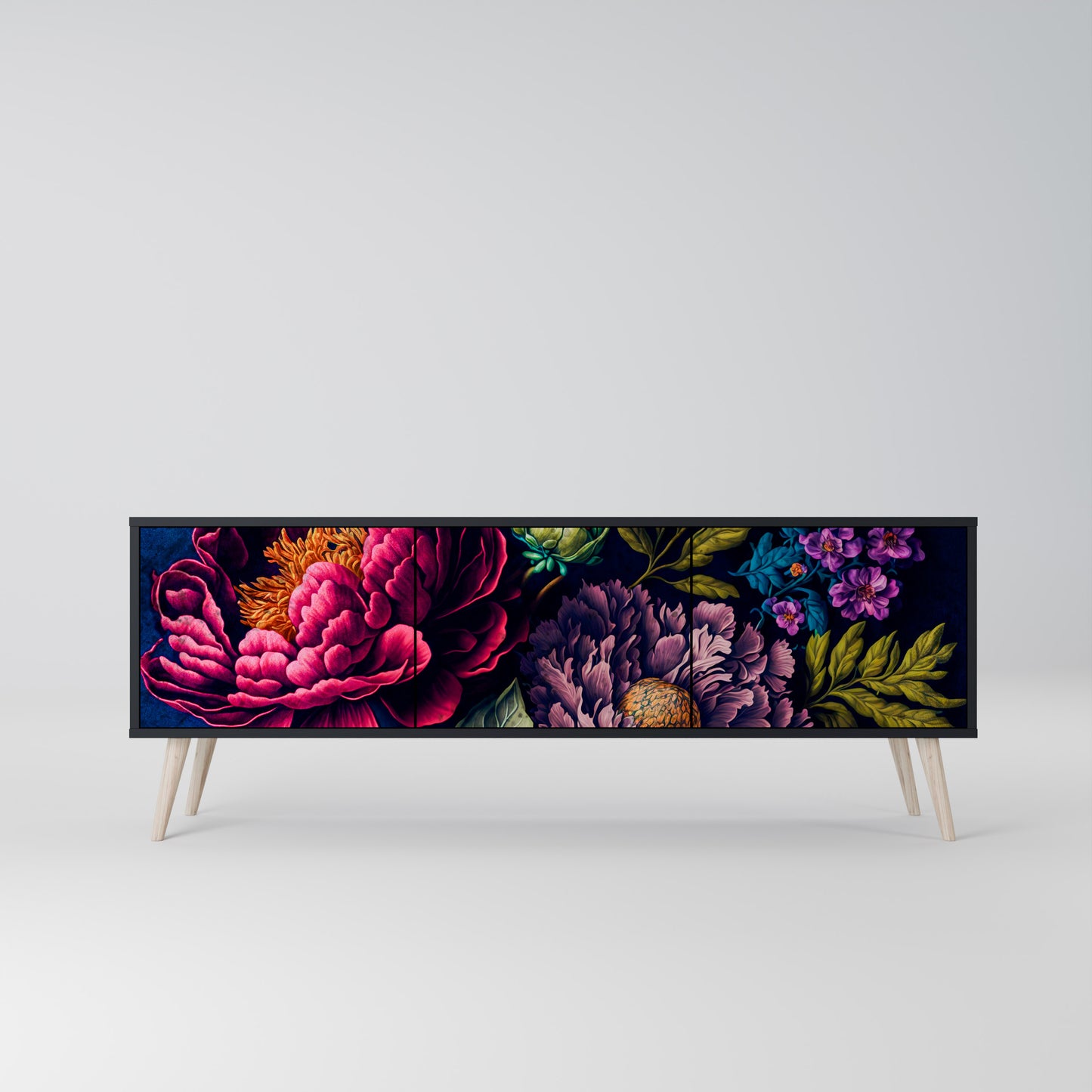 BLOOMING ELEGANCE 3-dörrars TV-bänk i svart finish