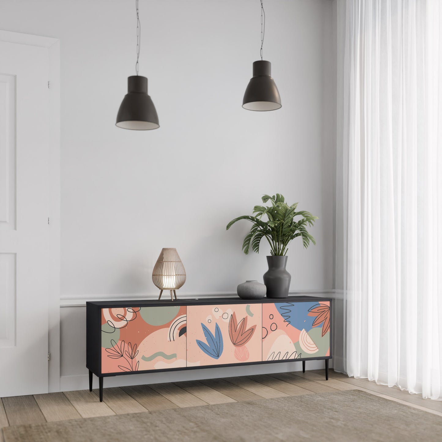 PASTEL DESTINY 3-dörrars TV-bänk i svart finish
