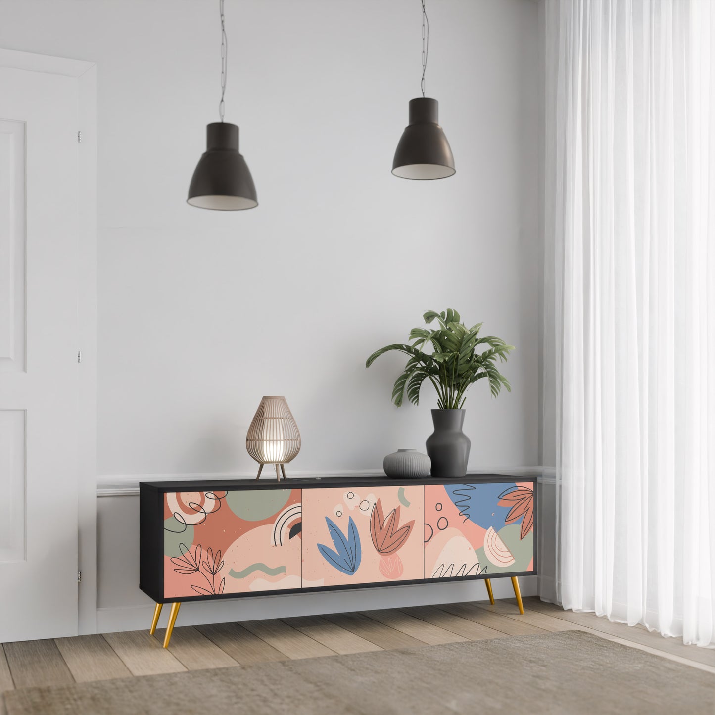 PASTEL DESTINY 3-dörrars TV-bänk i svart finish