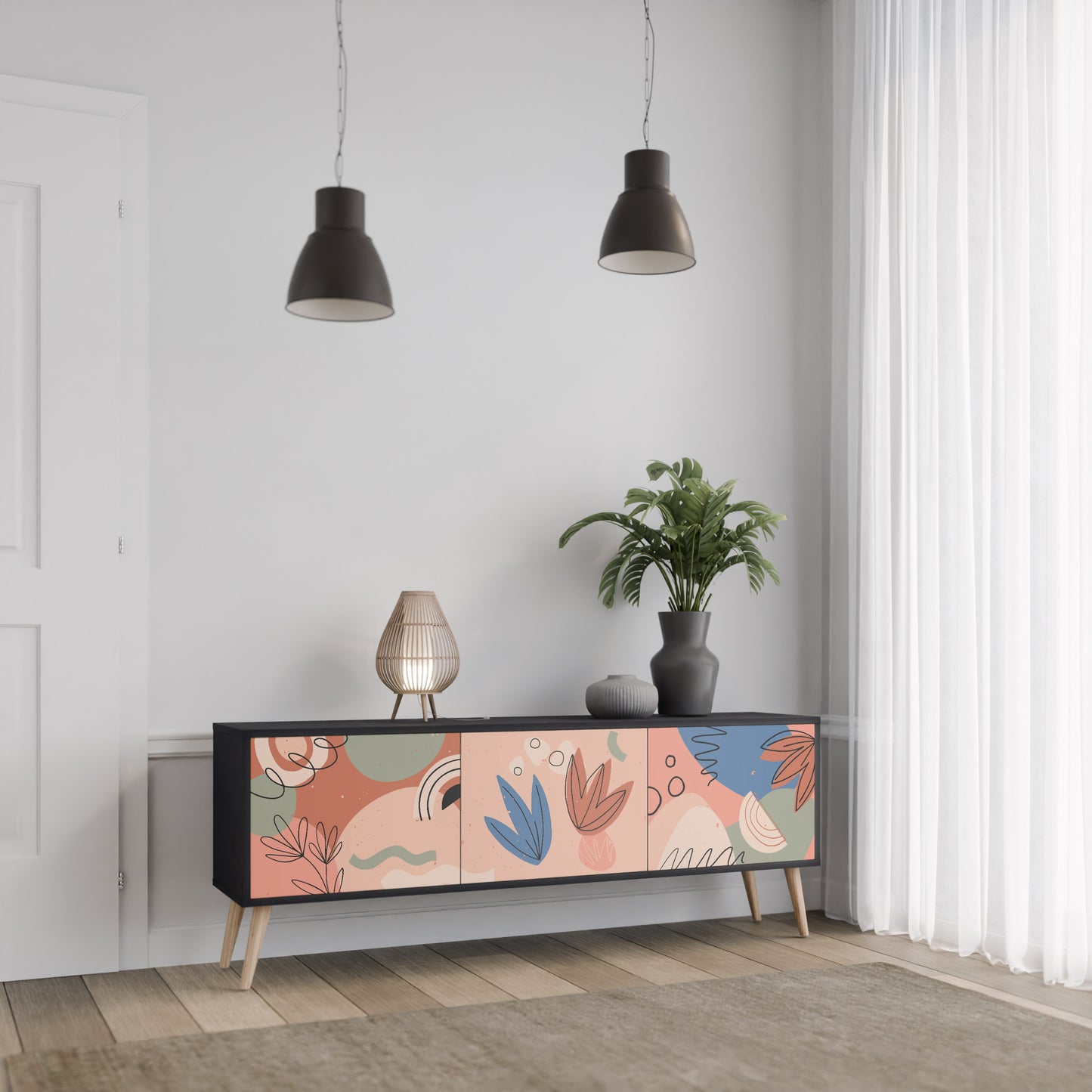 PASTEL DESTINY 3-dörrars TV-bänk i svart finish