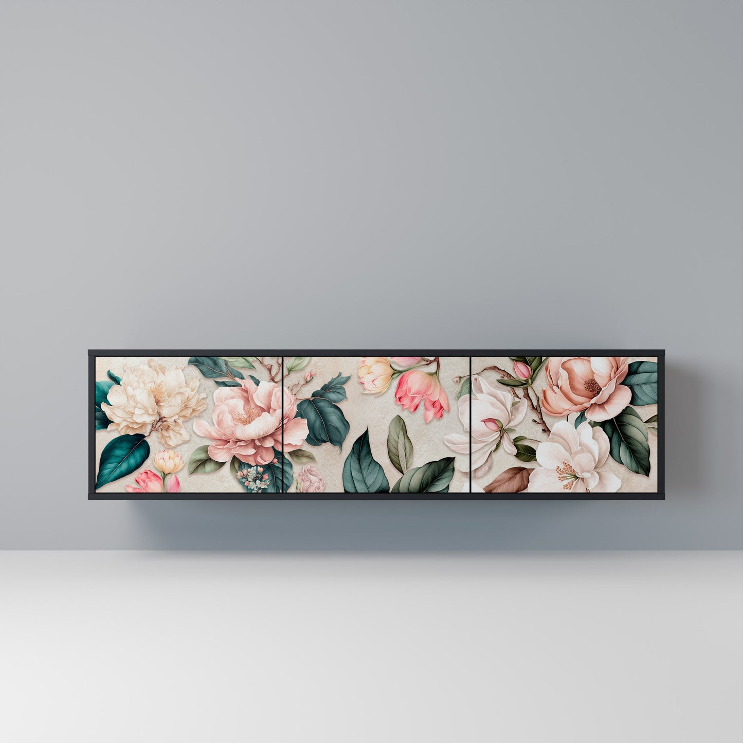 FLORAL GRACE 3-dörrars TV-bänk i svart finish