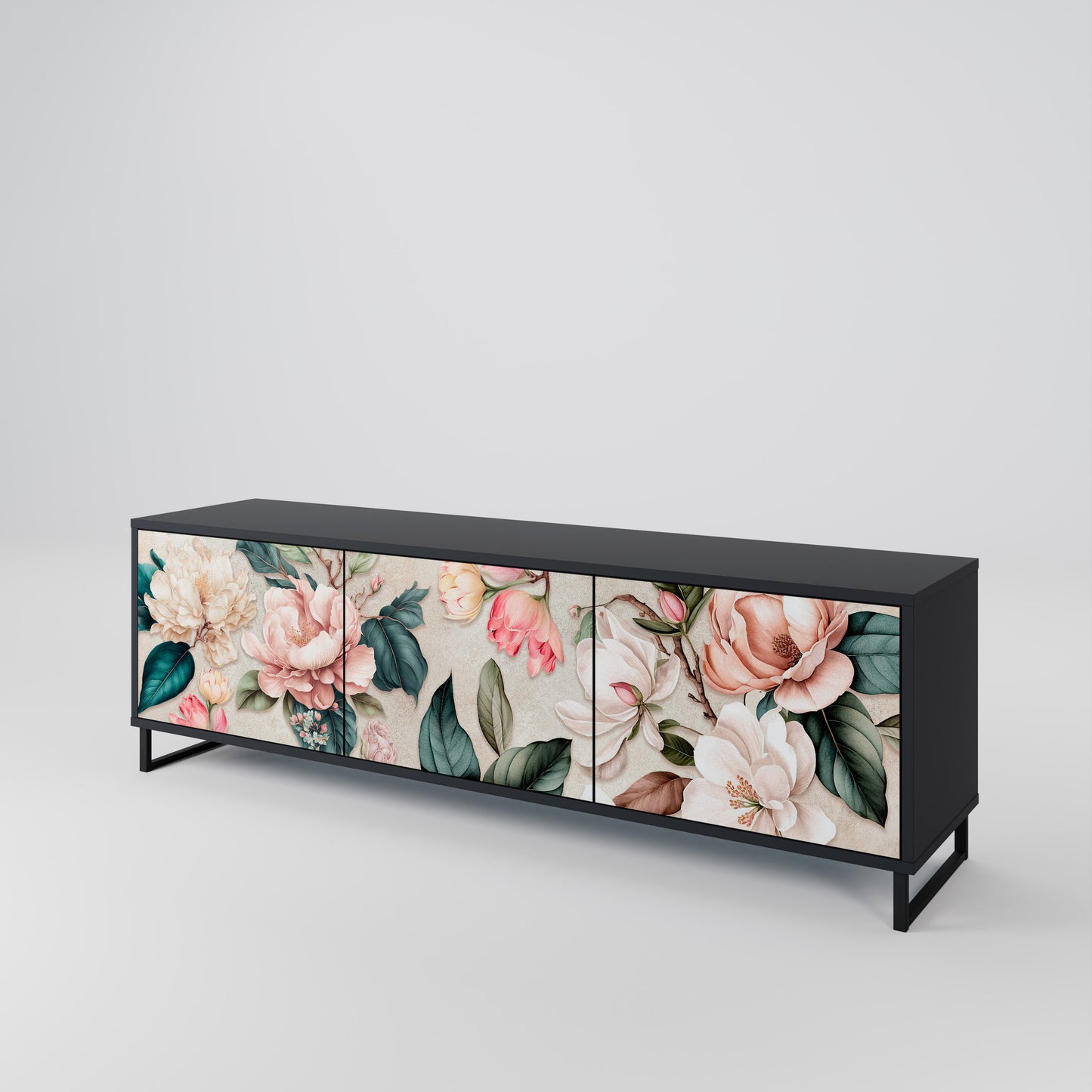 FLORAL GRACE 3-dörrars TV-bänk i svart finish