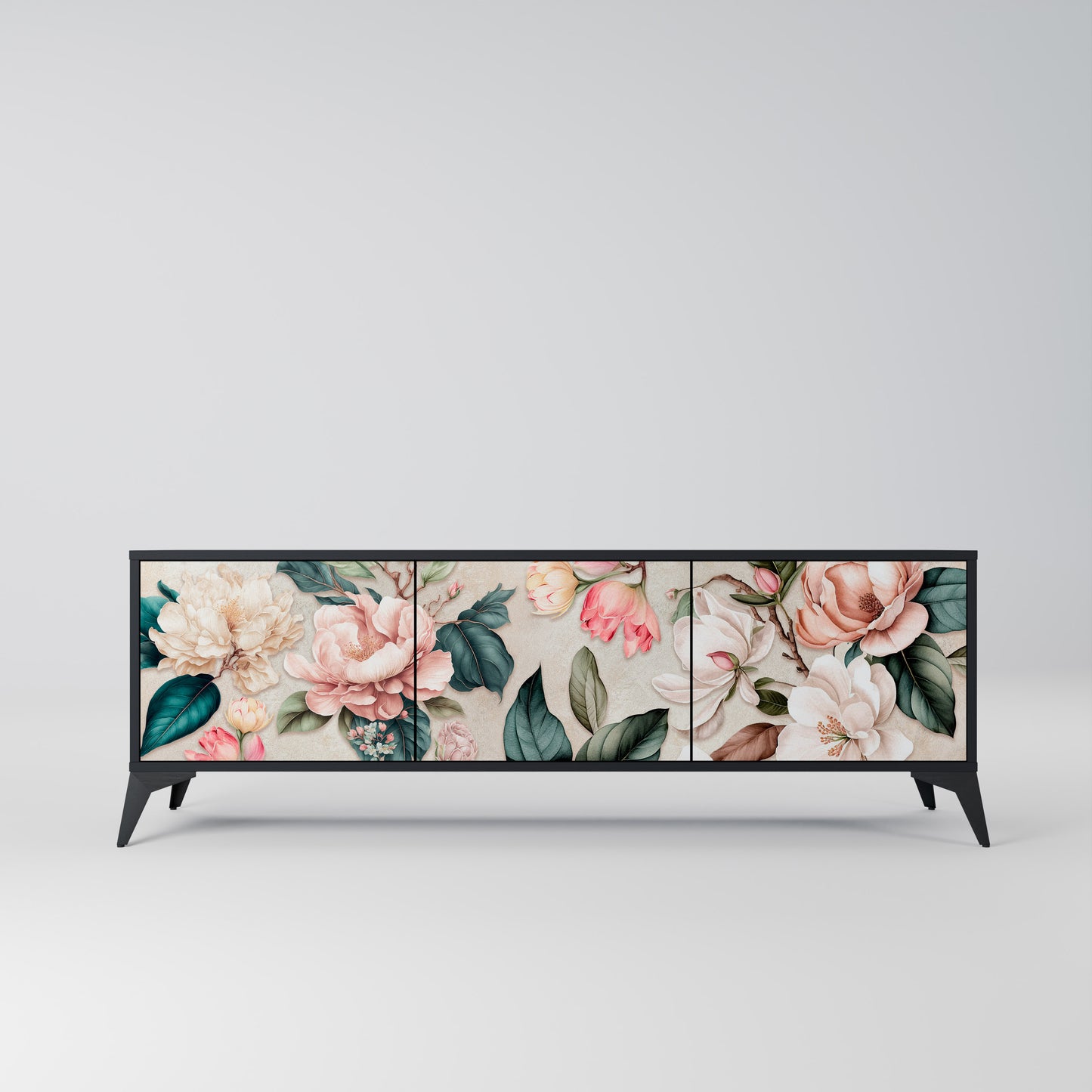 FLORAL GRACE 3-dörrars TV-bänk i svart finish
