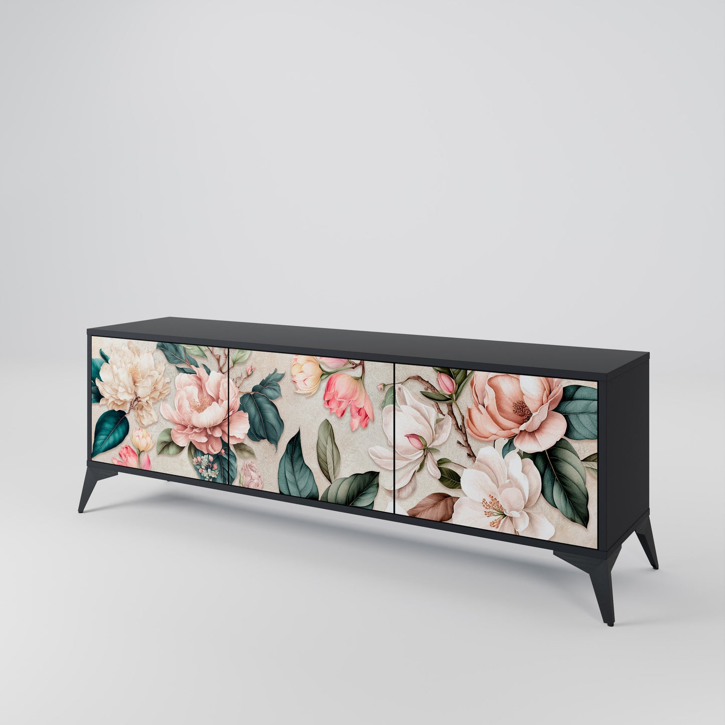 FLORAL GRACE 3-dörrars TV-bänk i svart finish