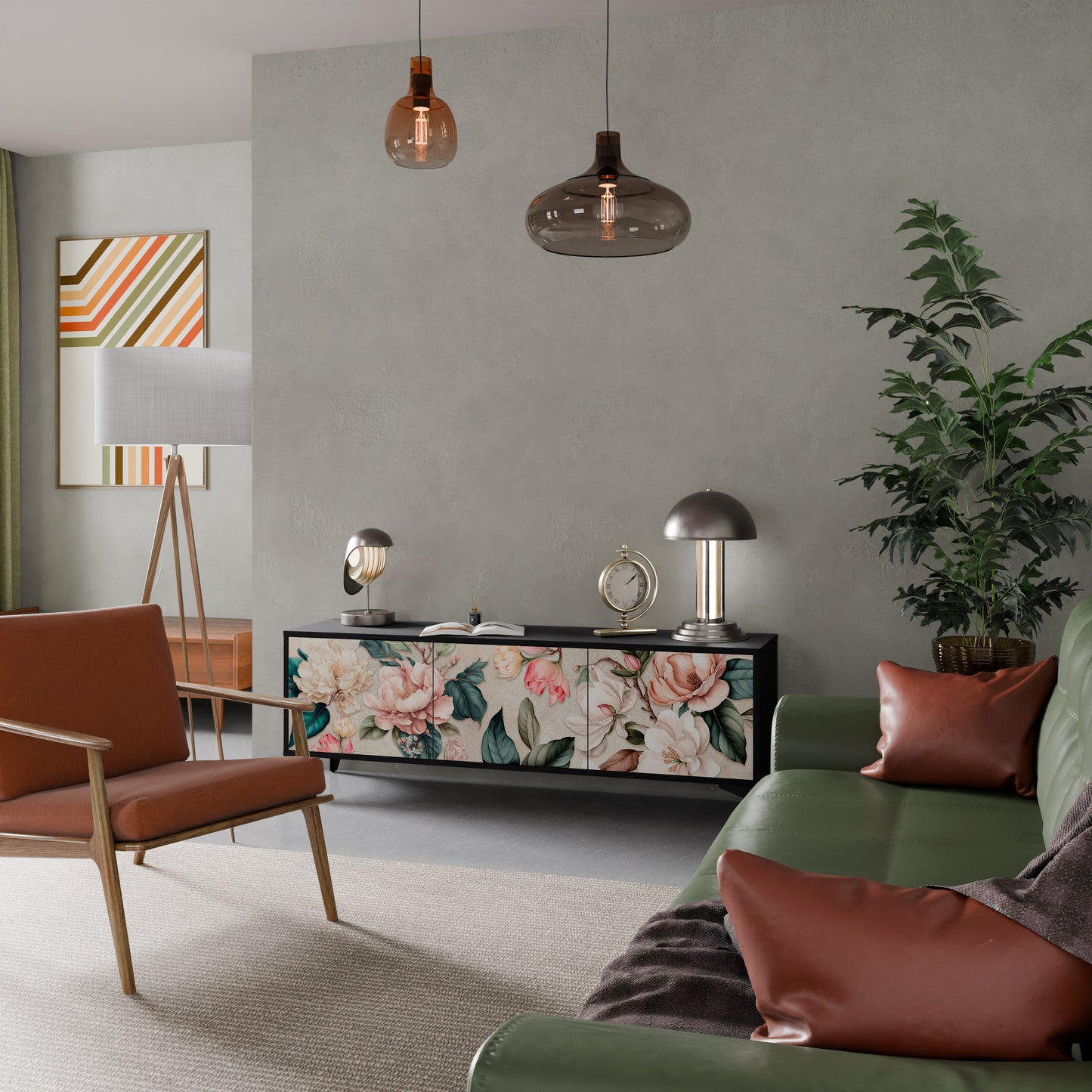 FLORAL GRACE 3-dörrars TV-bänk i svart finish