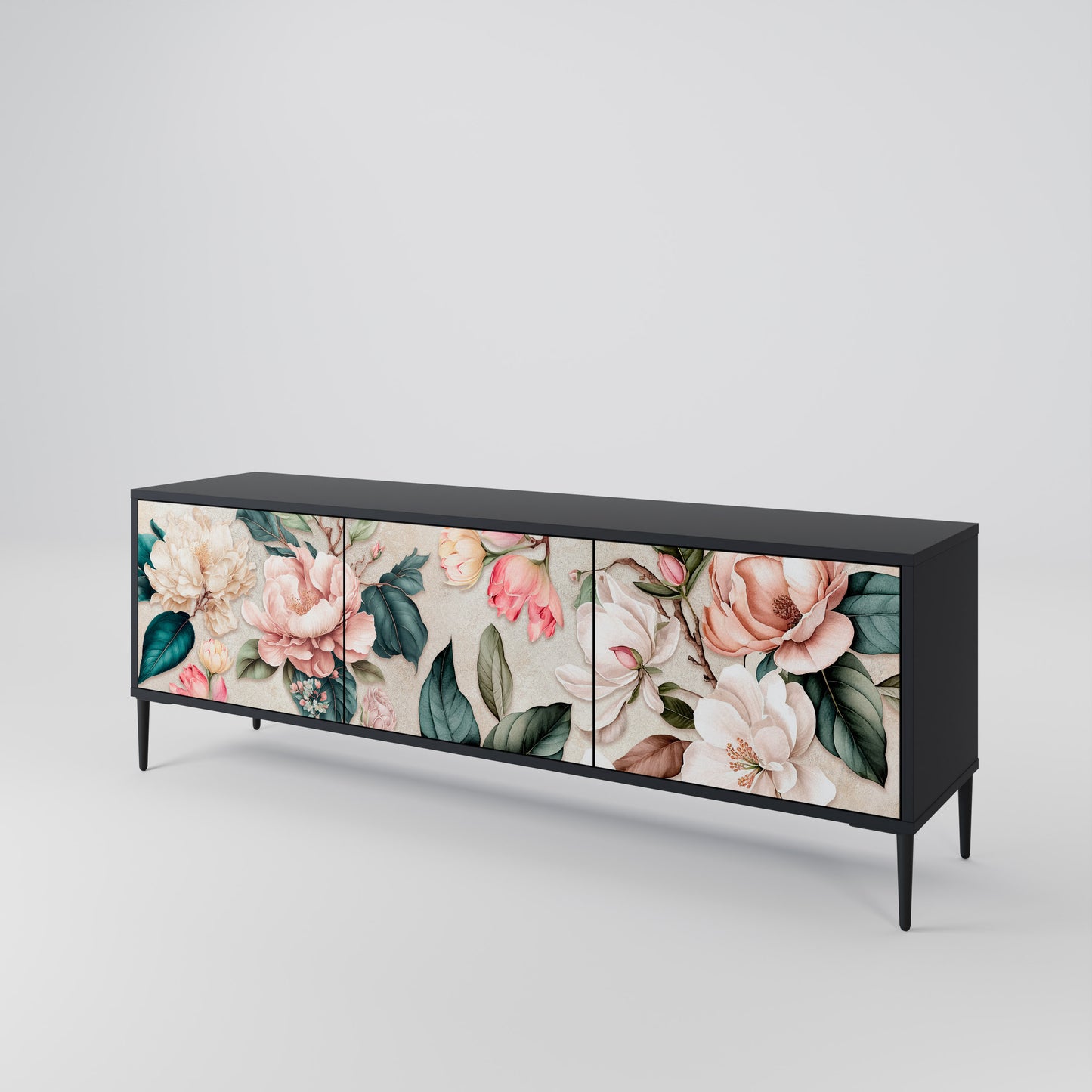 FLORAL GRACE 3-dörrars TV-bänk i svart finish