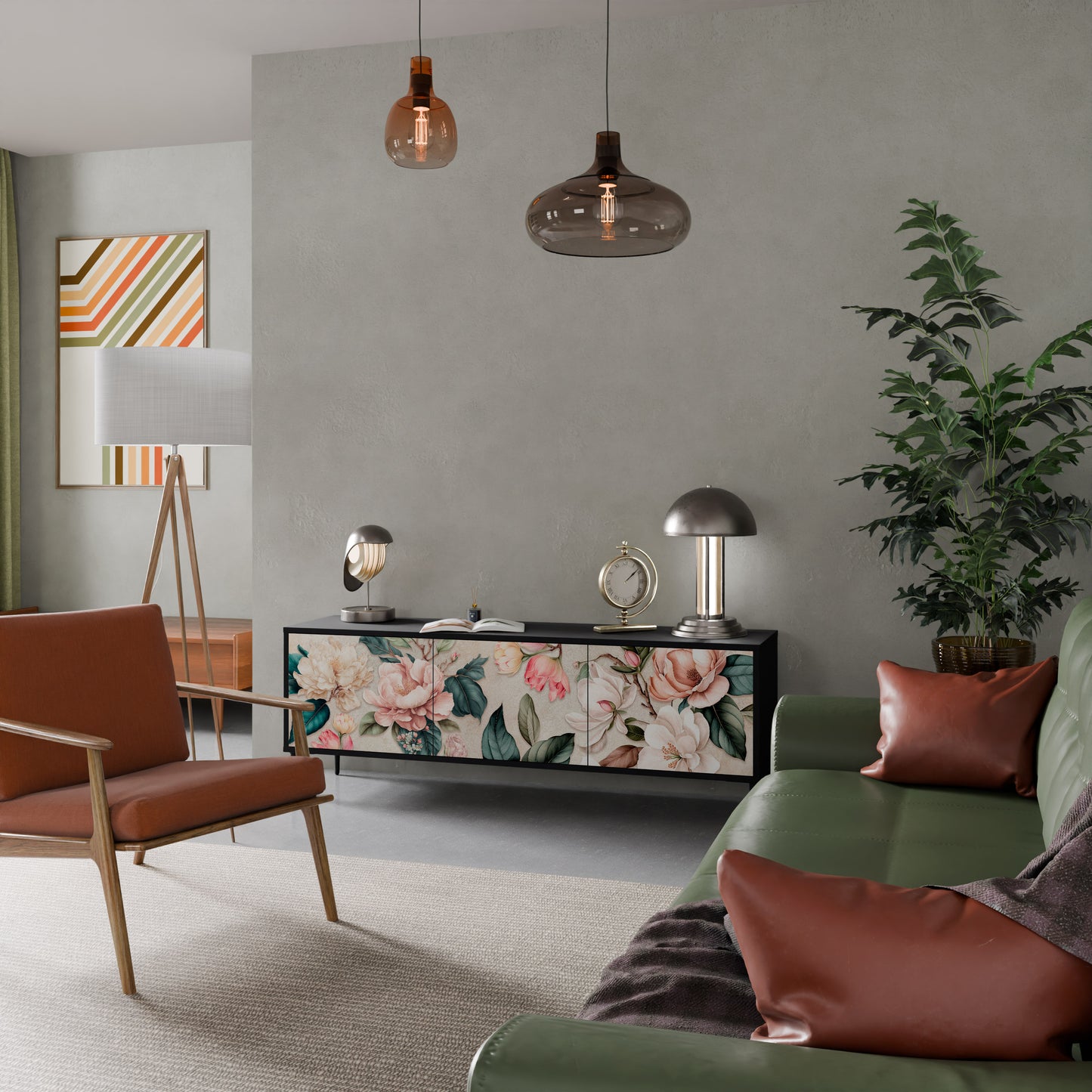 FLORAL GRACE 3-dörrars TV-bänk i svart finish