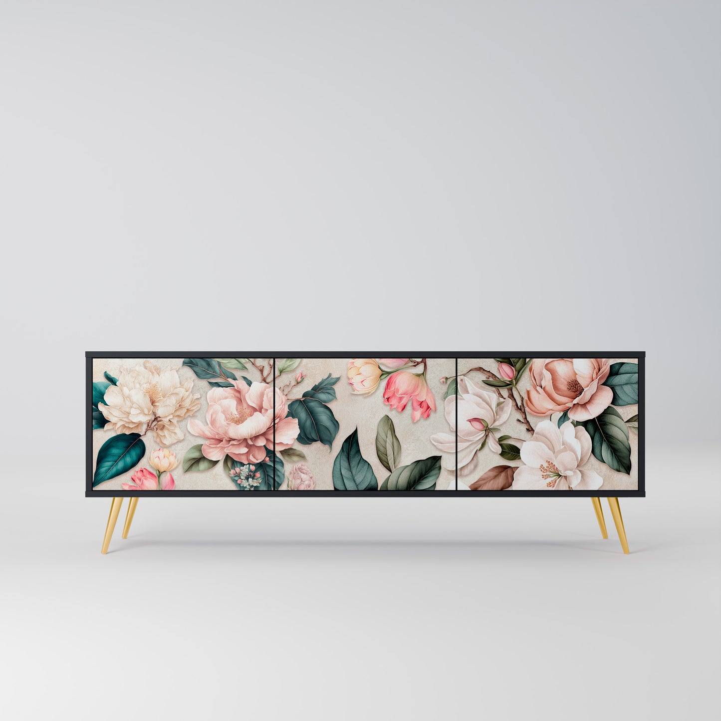 FLORAL GRACE 3-dörrars TV-bänk i svart finish