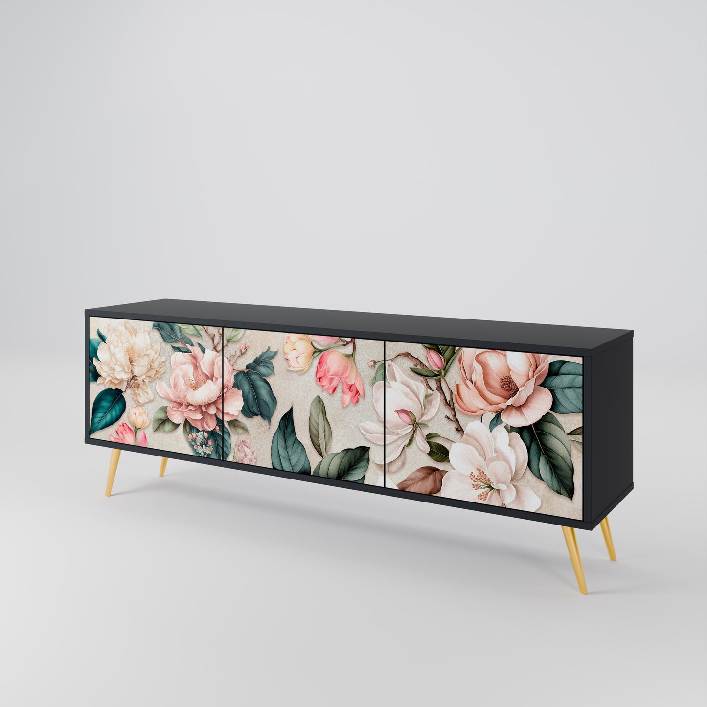 FLORAL GRACE 3-dörrars TV-bänk i svart finish