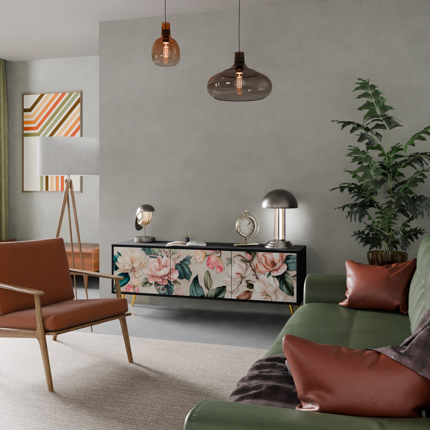 FLORAL GRACE 3-dörrars TV-bänk i svart finish