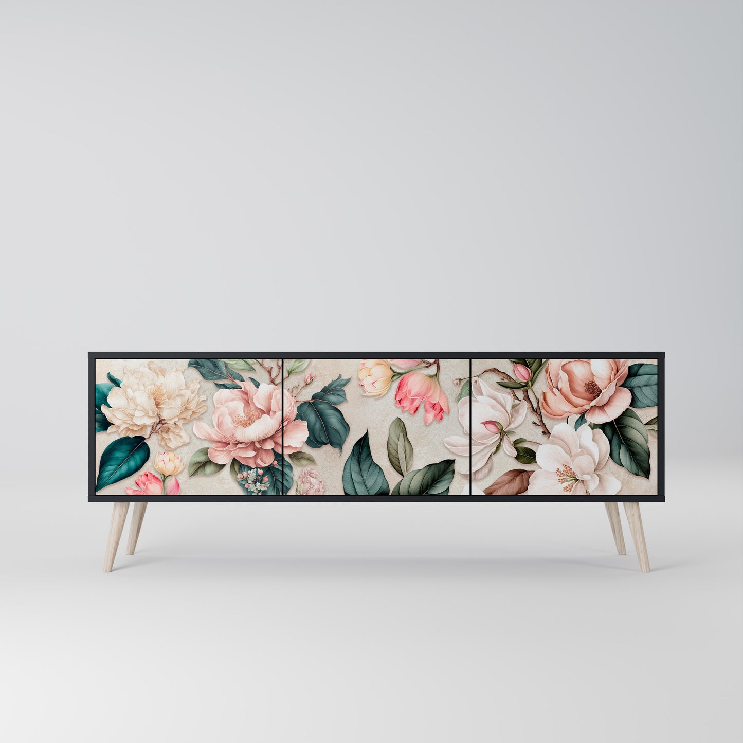 FLORAL GRACE 3-dörrars TV-bänk i svart finish