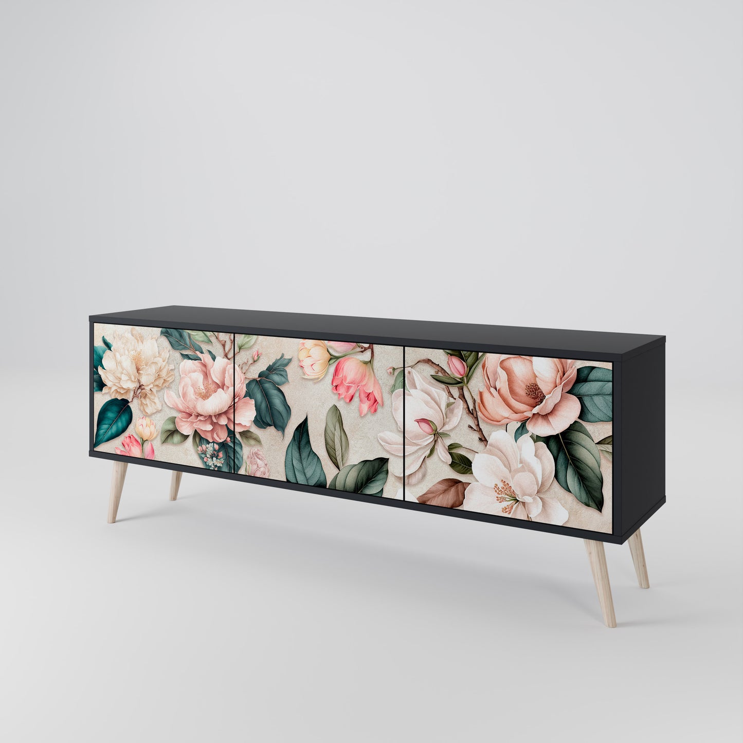 FLORAL GRACE 3-dörrars TV-bänk i svart finish