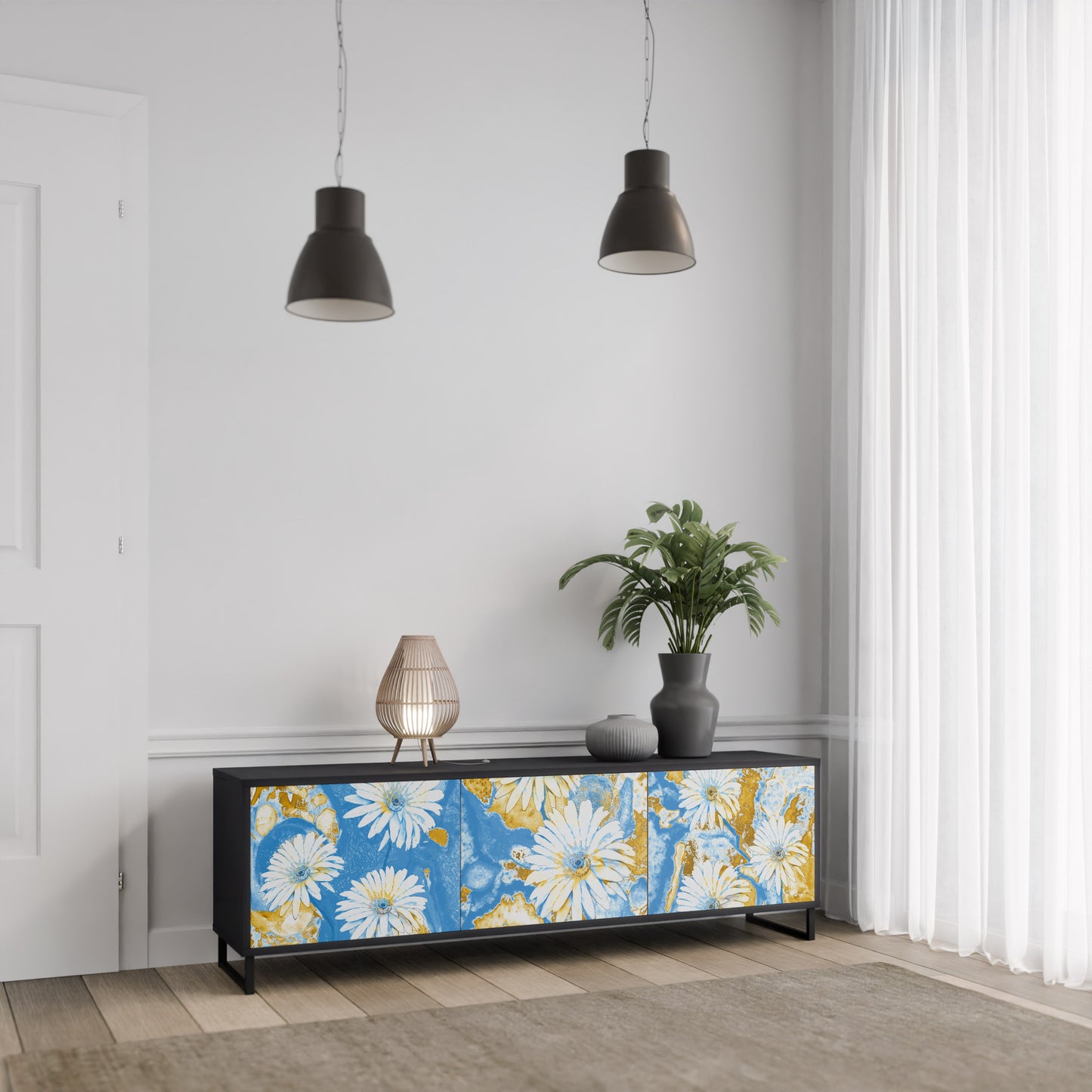 DAISY LUXE 3-dörrars TV-bänk i svart finish