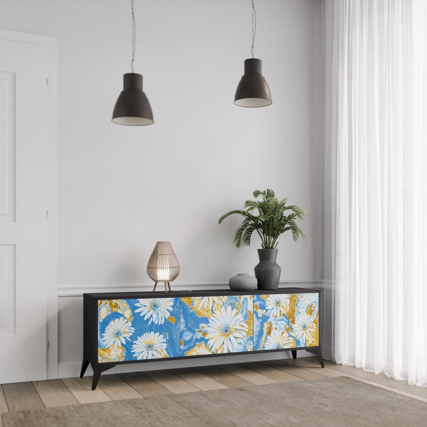 DAISY LUXE 3-dörrars TV-bänk i svart finish