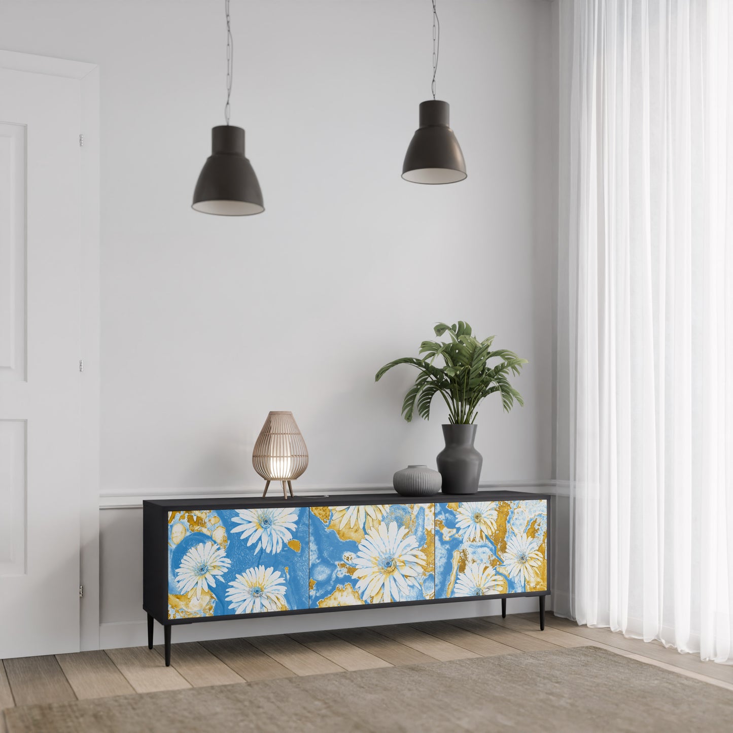 DAISY LUXE 3-dörrars TV-bänk i svart finish