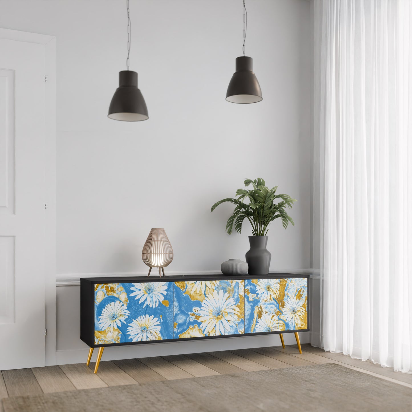DAISY LUXE 3-dörrars TV-bänk i svart finish