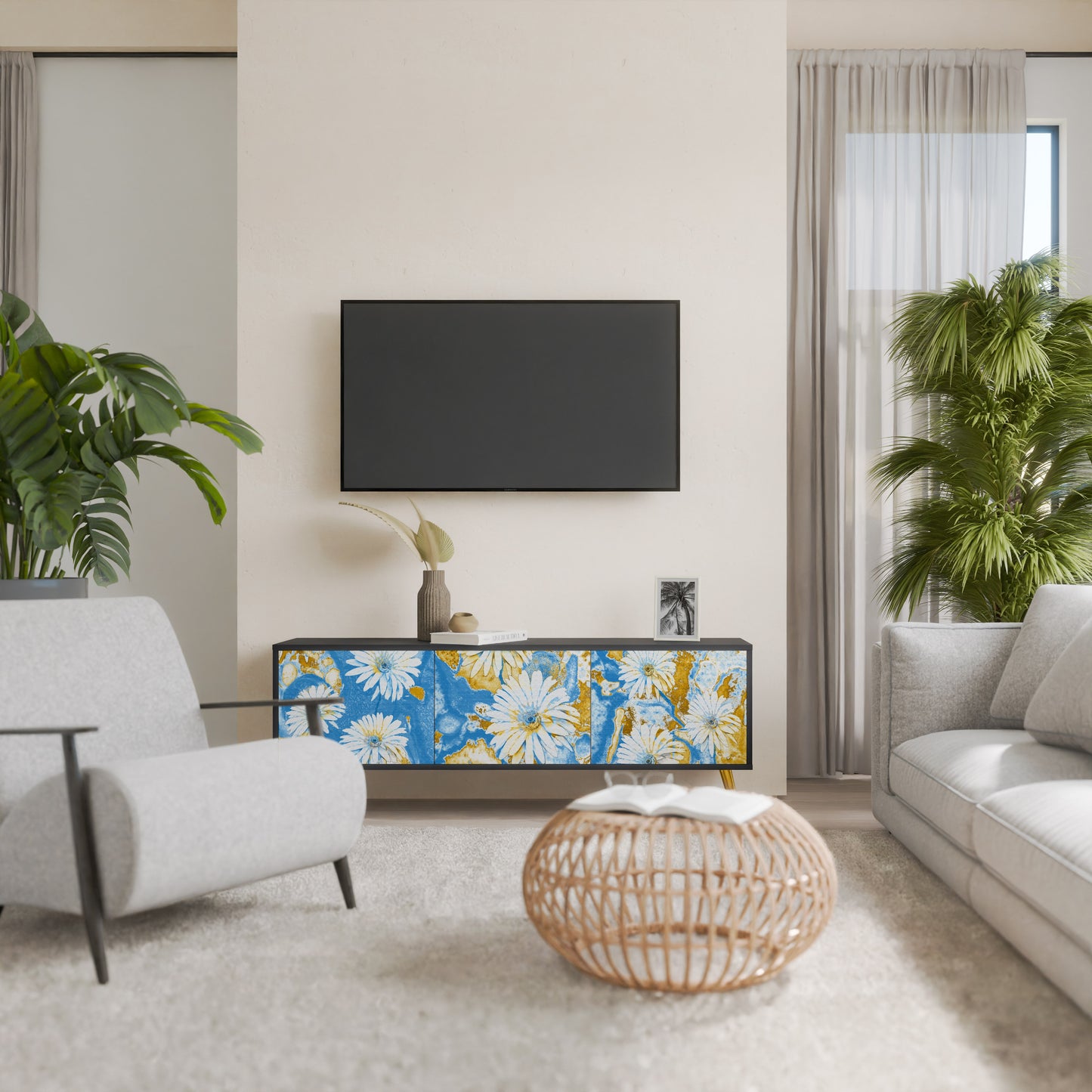 DAISY LUXE 3-dörrars TV-bänk i svart finish