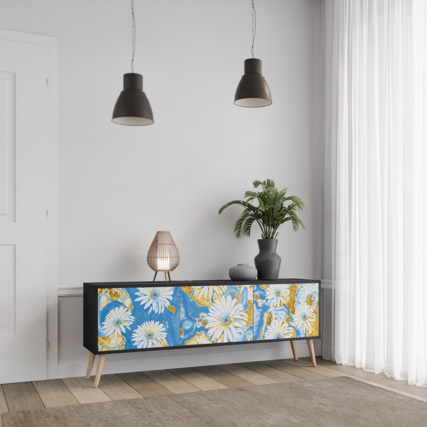 DAISY LUXE 3-dörrars TV-bänk i svart finish