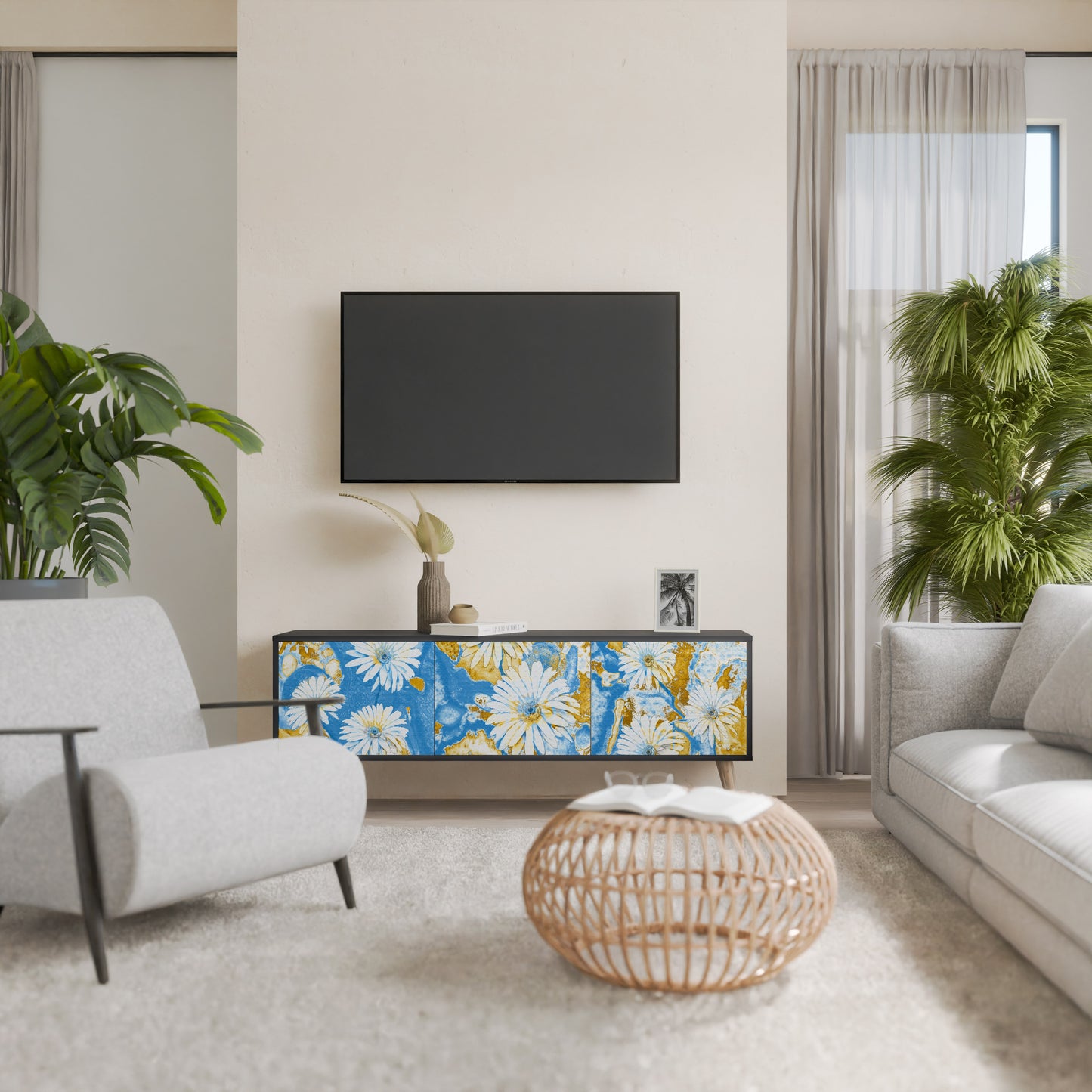 DAISY LUXE 3-dörrars TV-bänk i svart finish