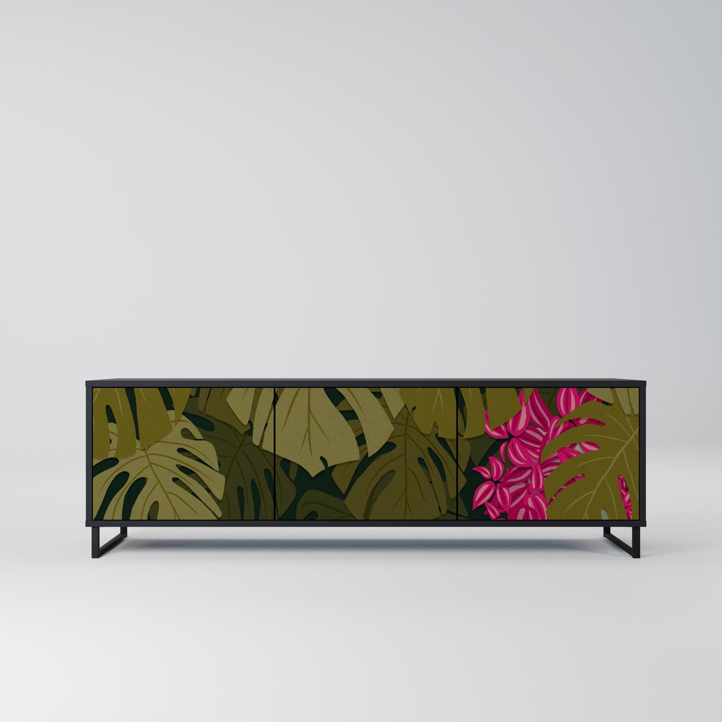 TROPICAL BEAUTY 3-dörrars TV-bänk i svart finish