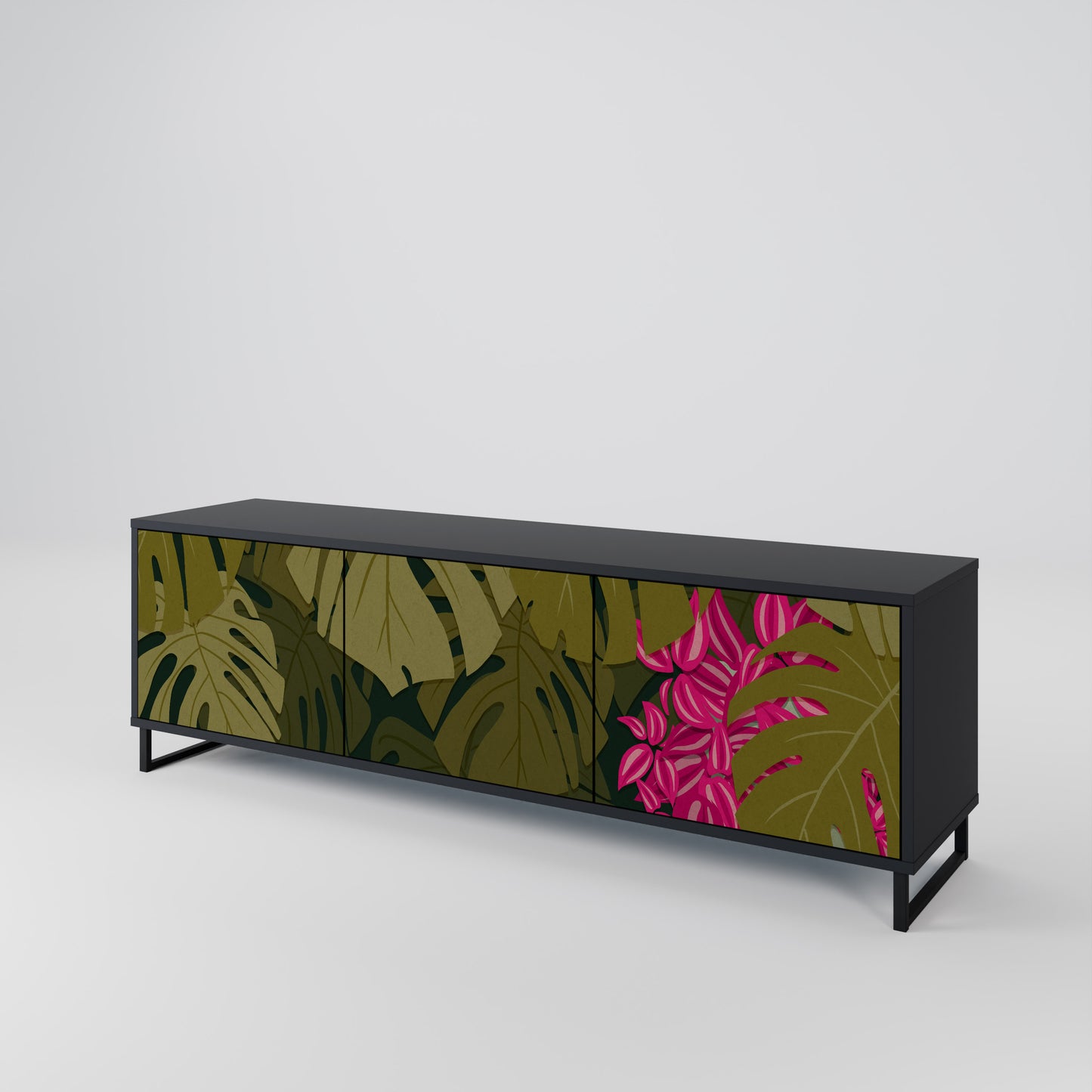 TROPICAL BEAUTY 3-dörrars TV-bänk i svart finish