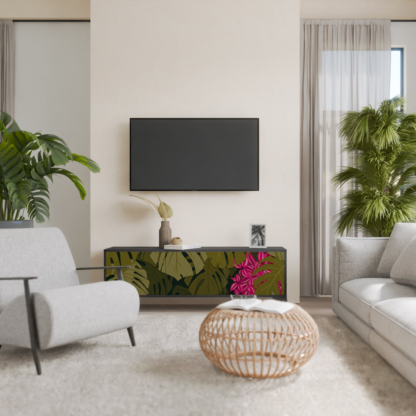 TROPICAL BEAUTY 3-dörrars TV-bänk i svart finish