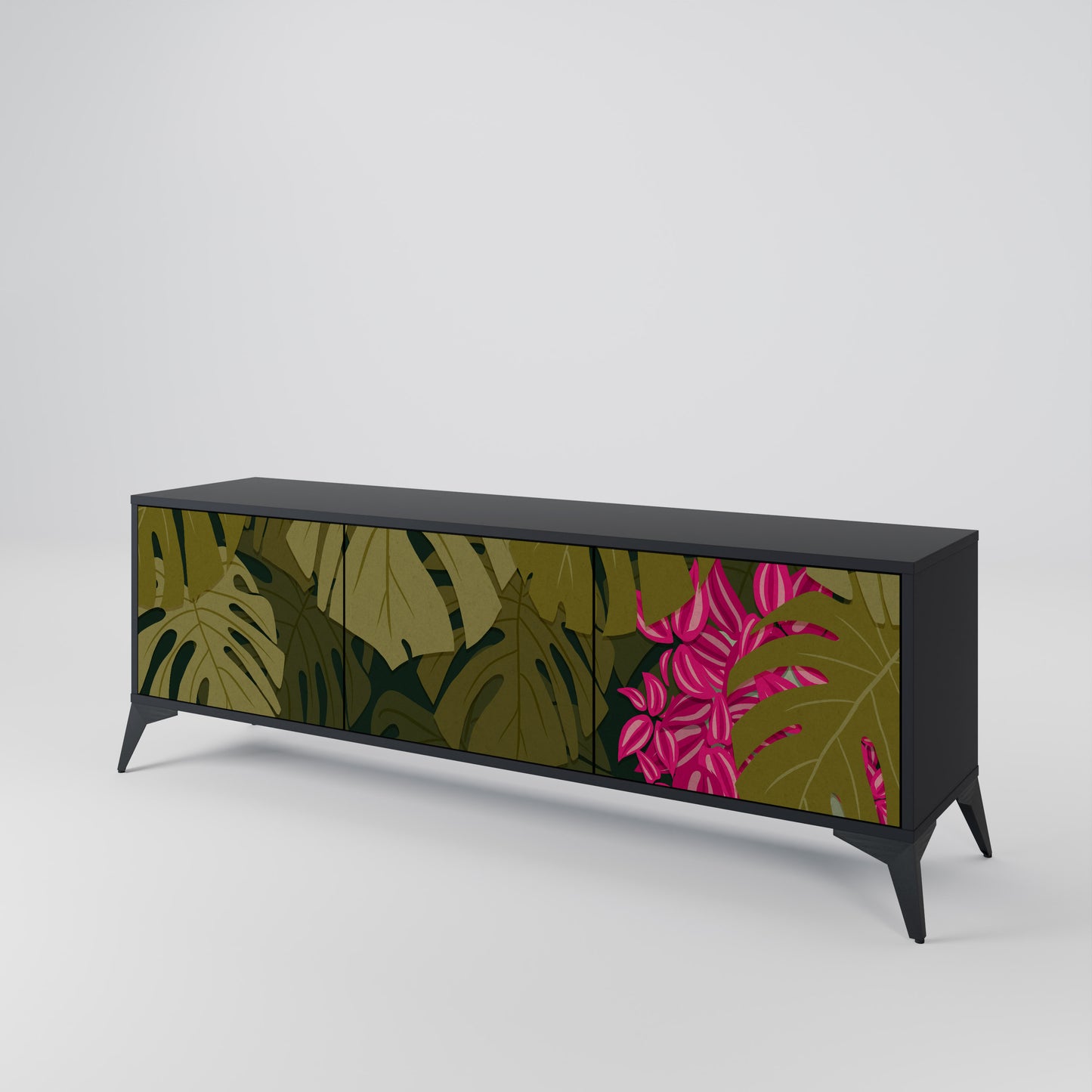 TROPICAL BEAUTY 3-dörrars TV-bänk i svart finish