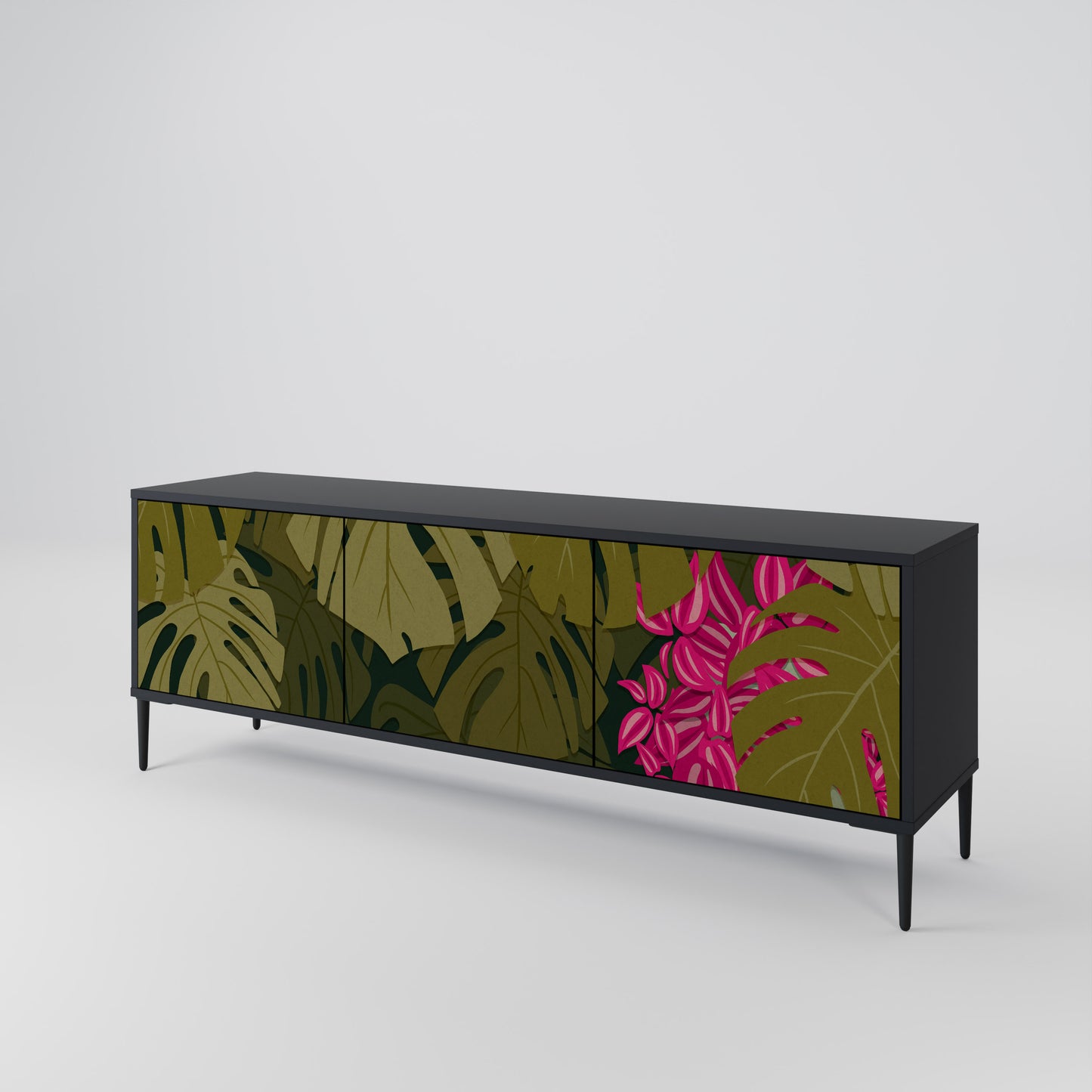 TROPICAL BEAUTY 3-dörrars TV-bänk i svart finish