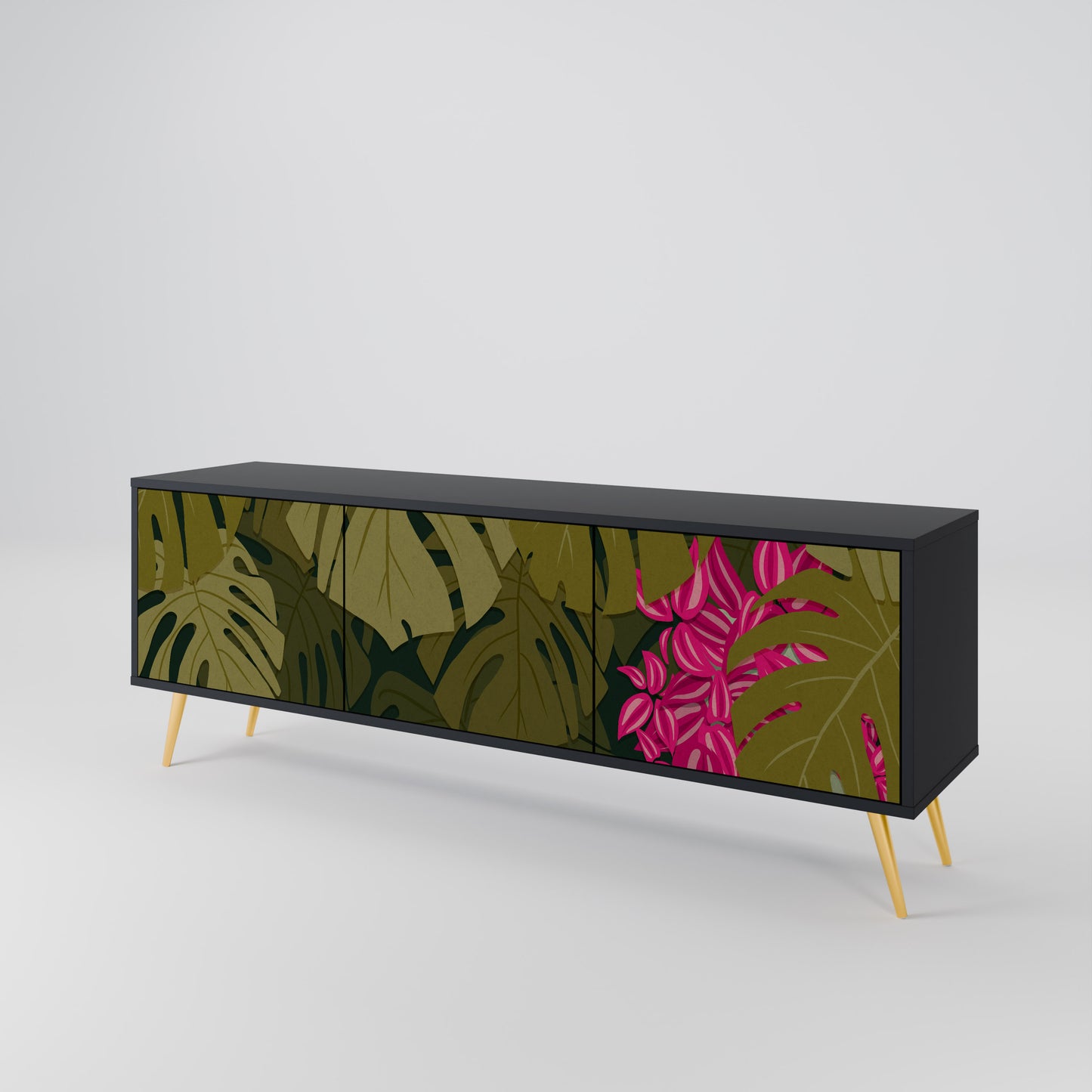 TROPICAL BEAUTY 3-dörrars TV-bänk i svart finish