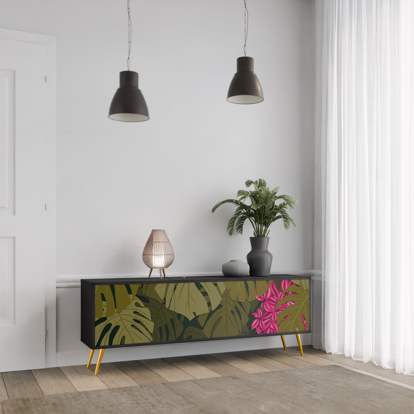 TROPICAL BEAUTY 3-dörrars TV-bänk i svart finish