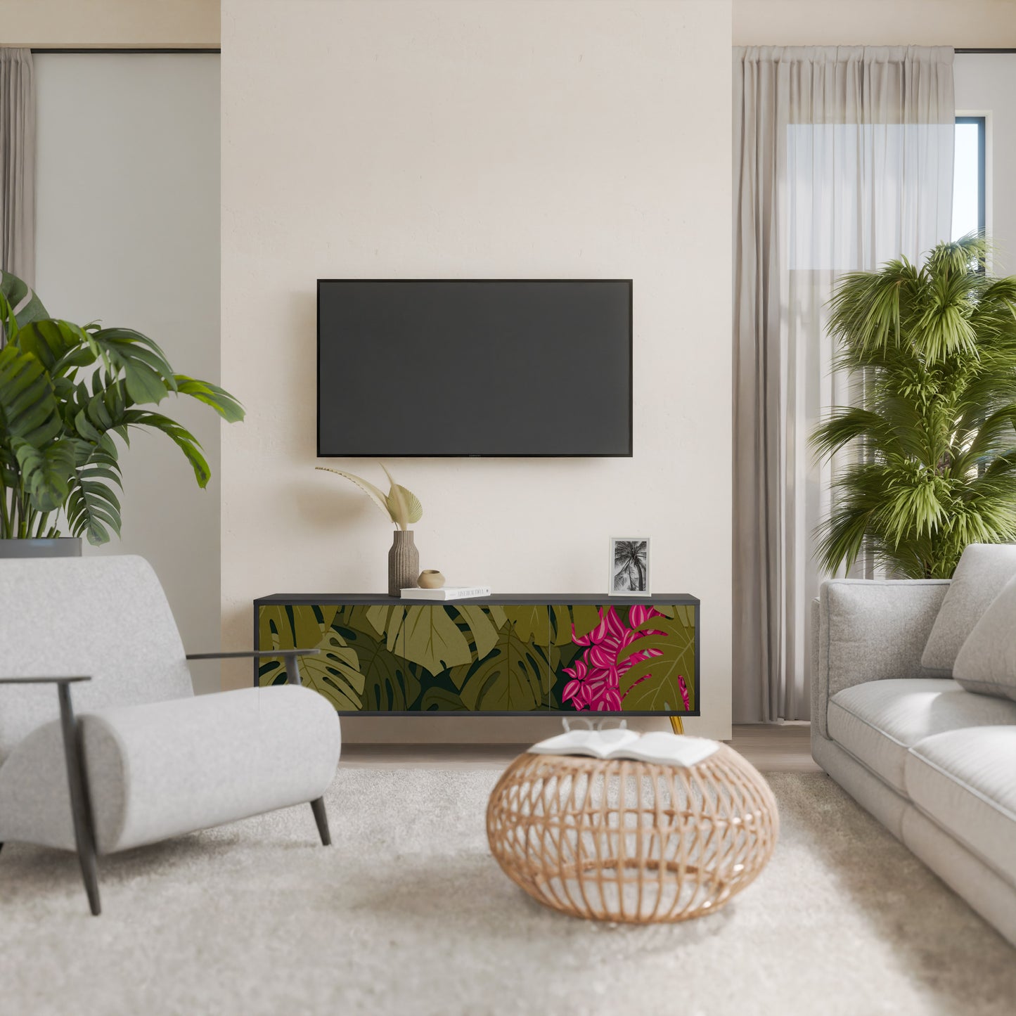TROPICAL BEAUTY 3-dörrars TV-bänk i svart finish