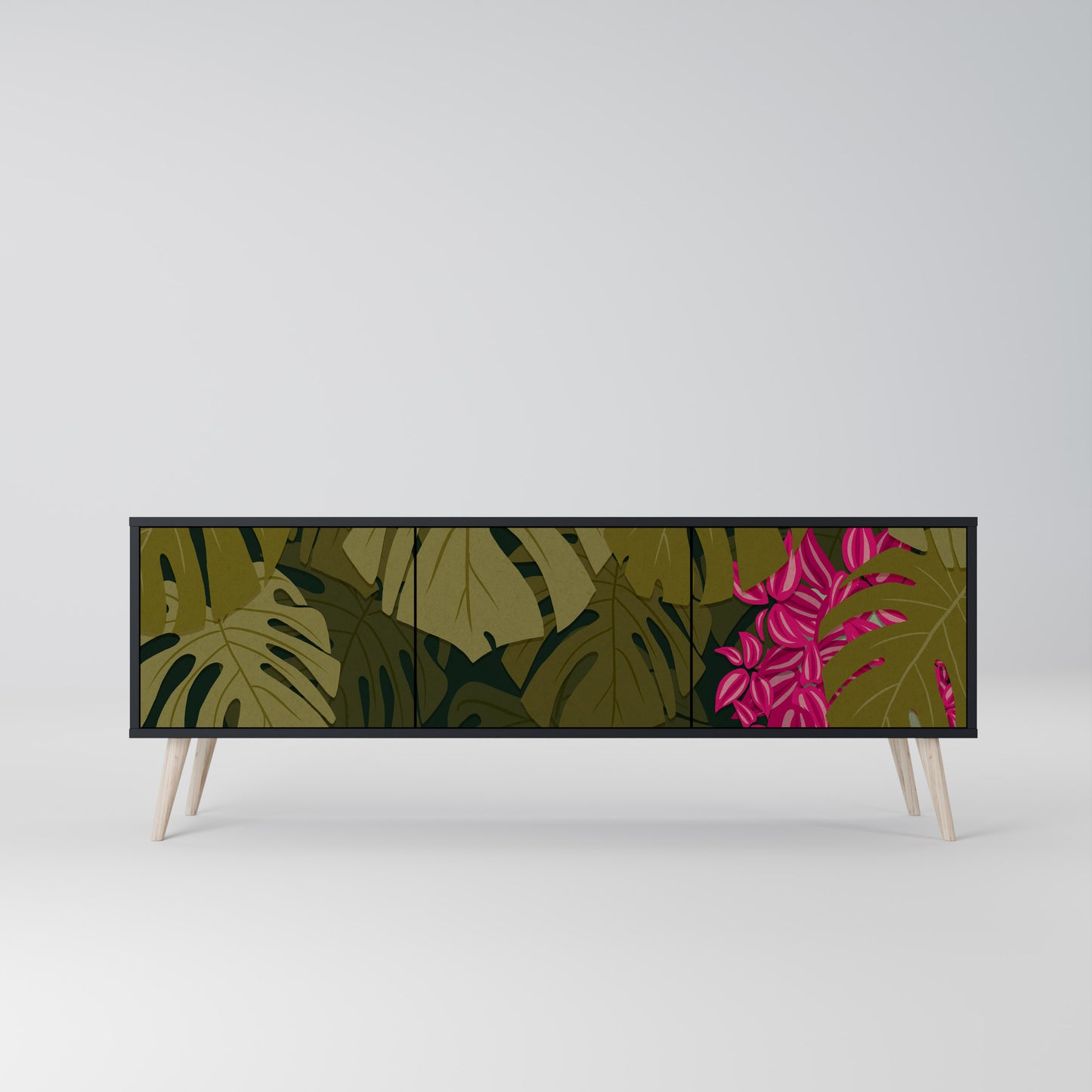 TROPICAL BEAUTY 3-dörrars TV-bänk i svart finish