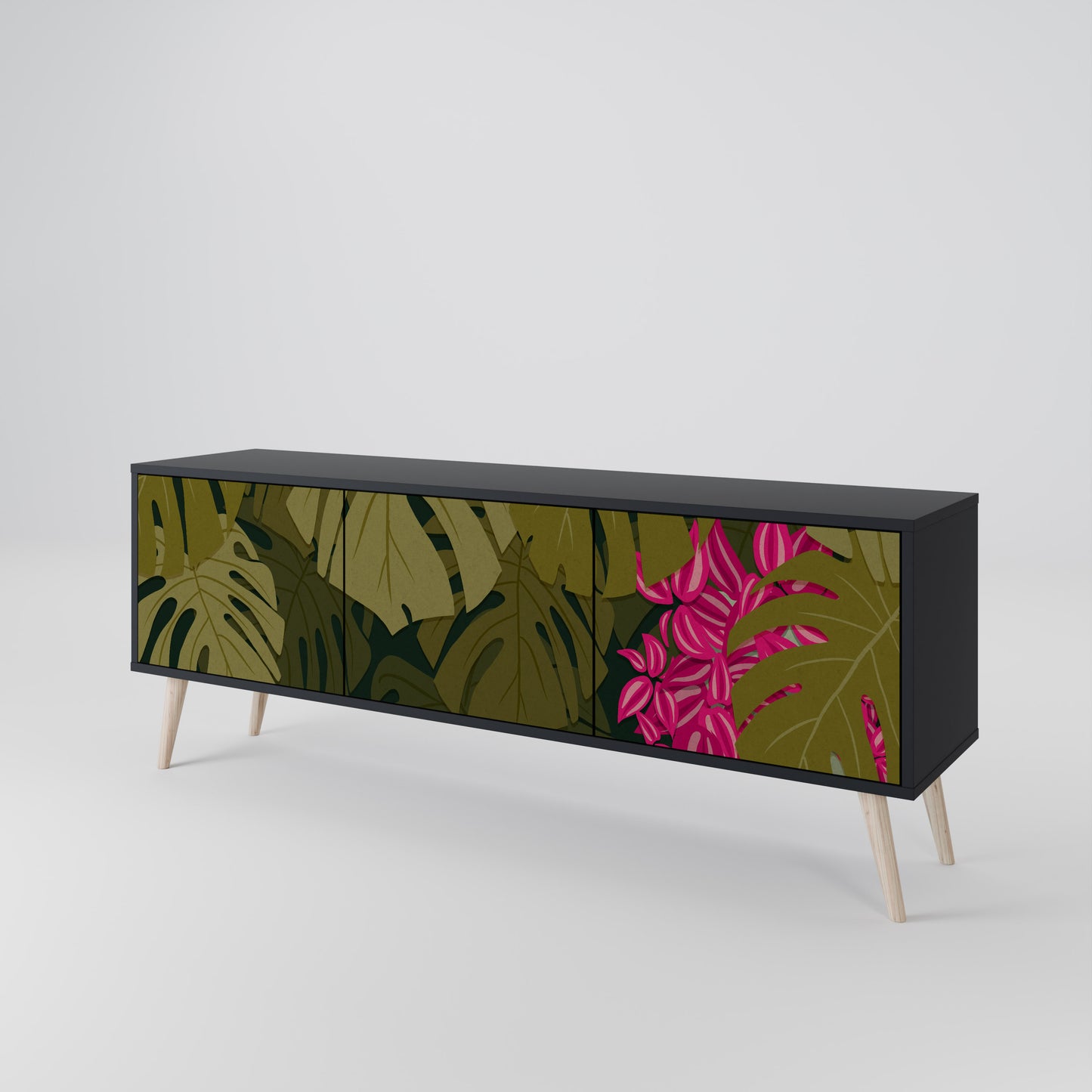 TROPICAL BEAUTY 3-dörrars TV-bänk i svart finish