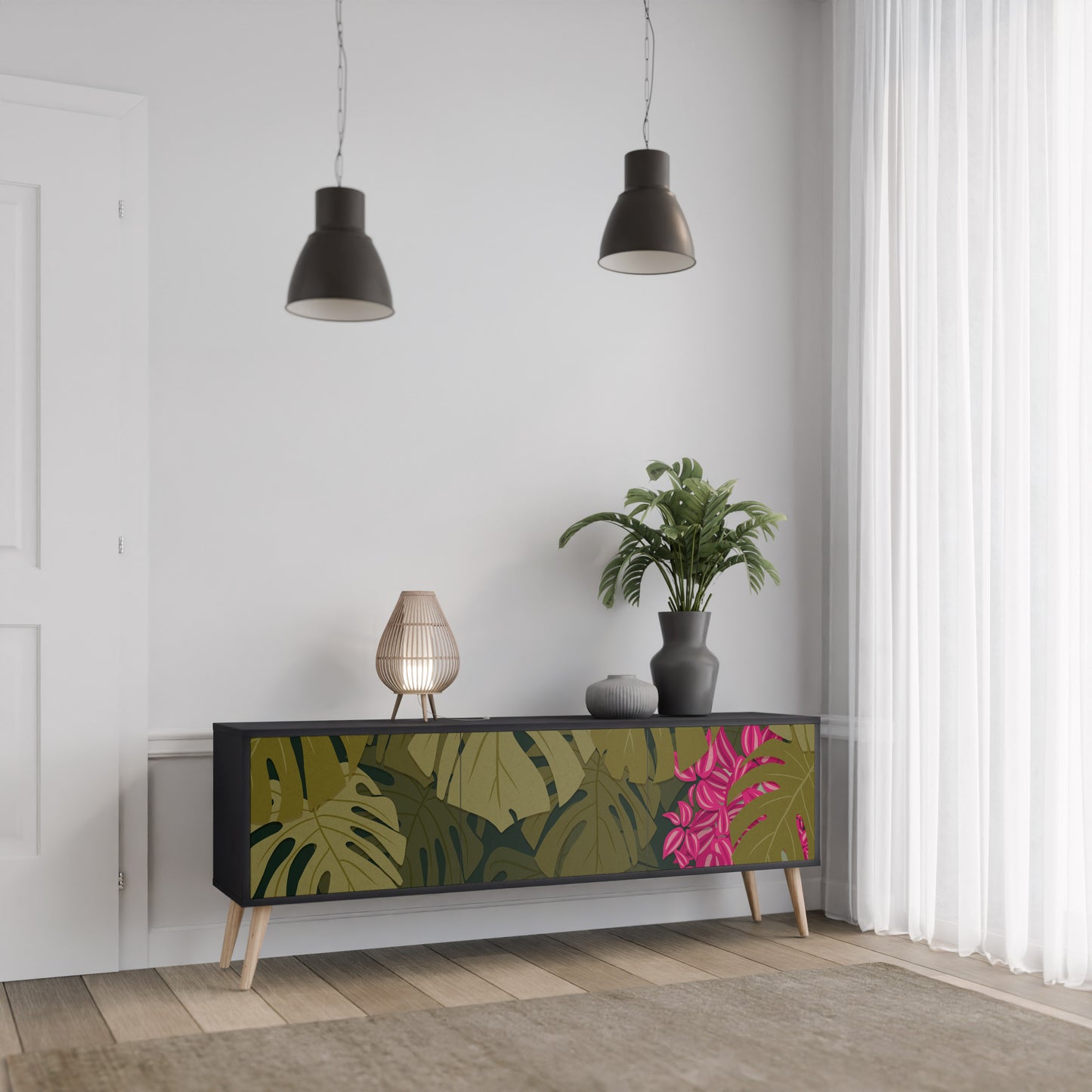 TROPICAL BEAUTY 3-dörrars TV-bänk i svart finish