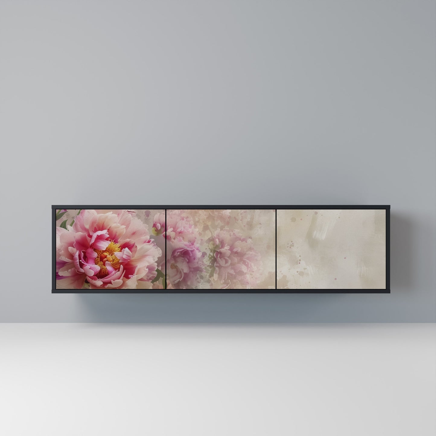 PEONY WHISPER TV-bänk med 3 dörrar i svart finish