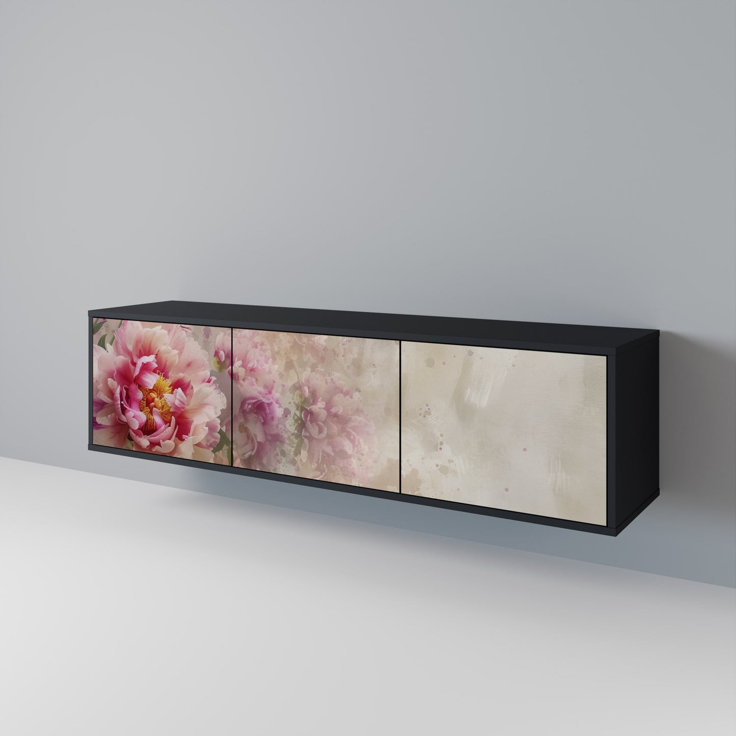 PEONY WHISPER TV-bänk med 3 dörrar i svart finish