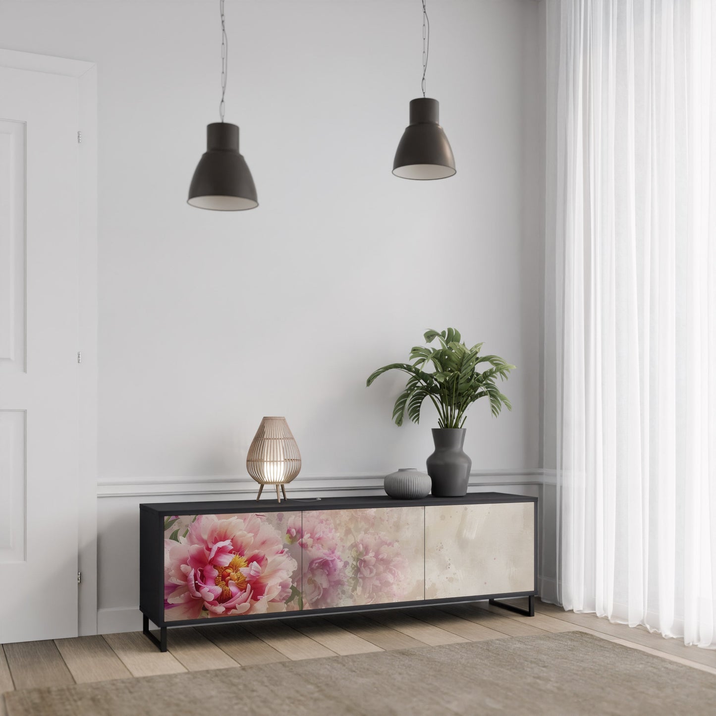 PEONY WHISPER TV-bänk med 3 dörrar i svart finish