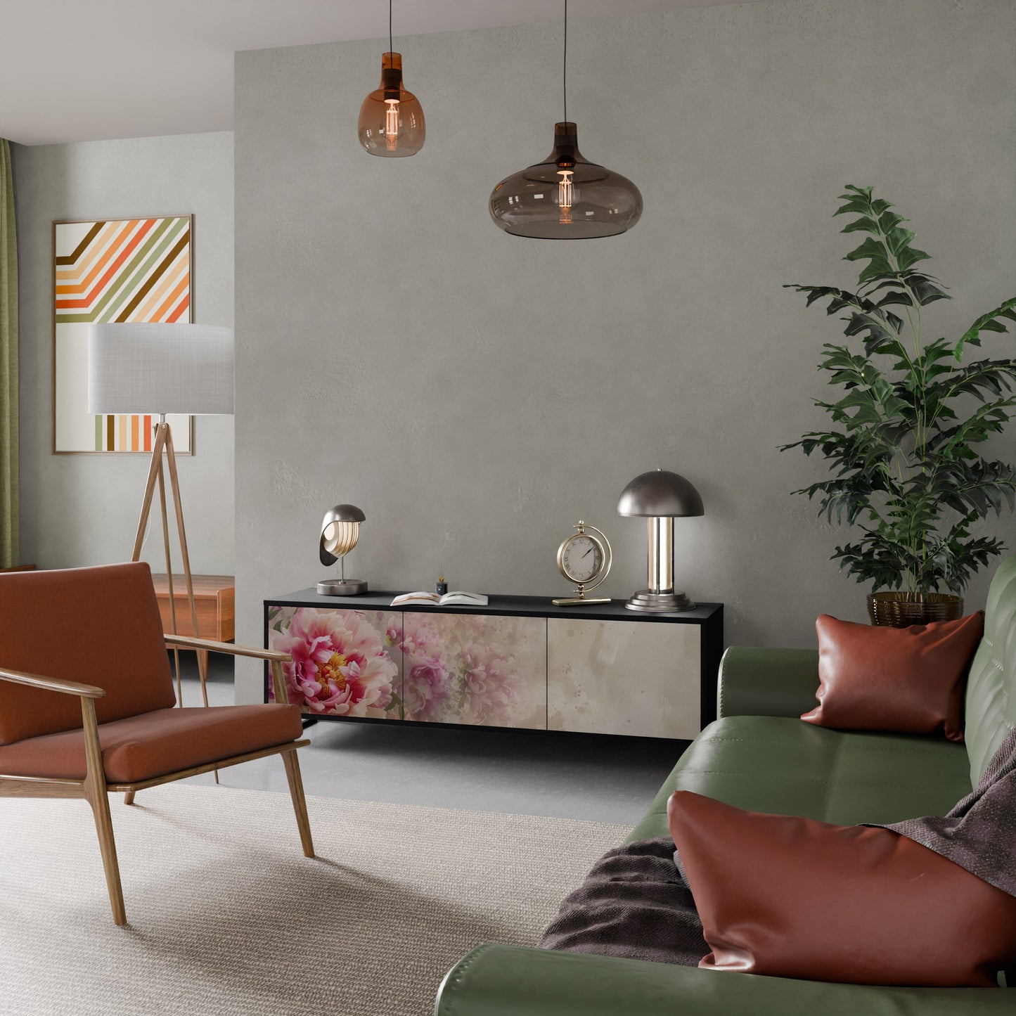 PEONY WHISPER TV-bänk med 3 dörrar i svart finish