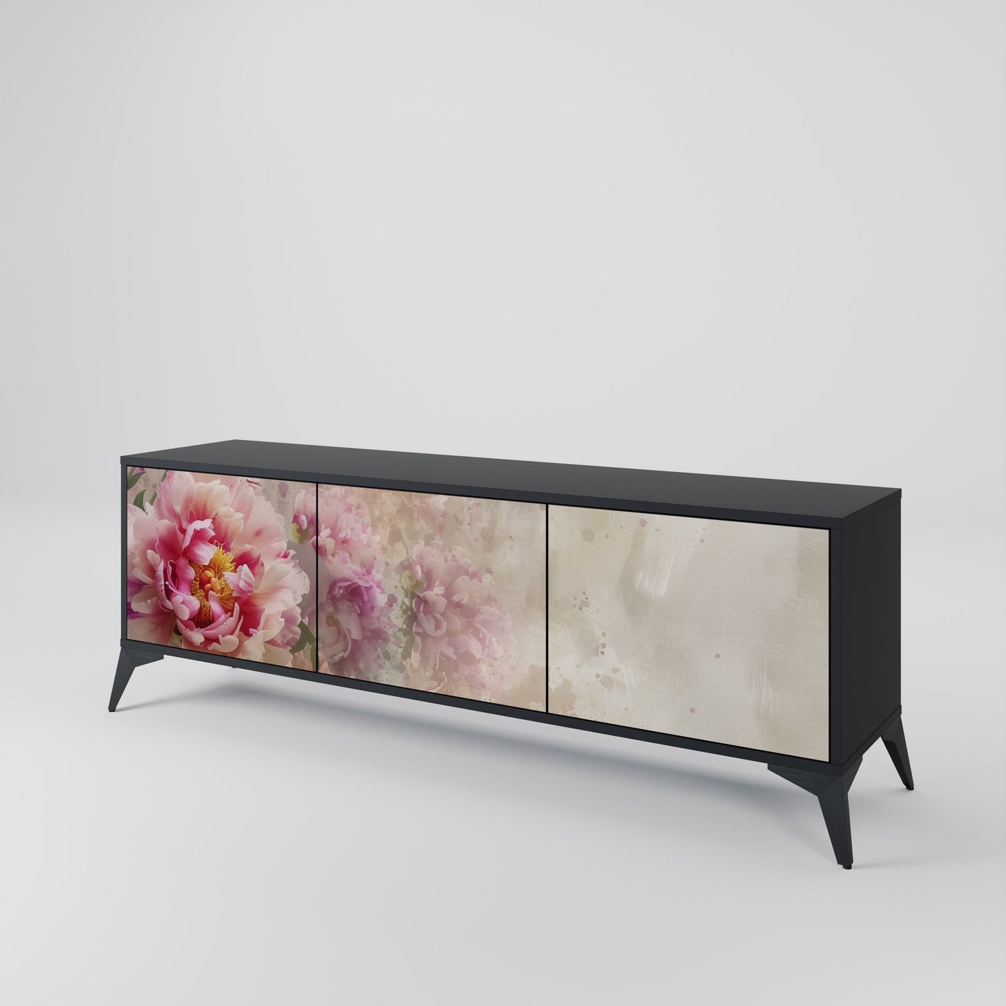 PEONY WHISPER TV-bänk med 3 dörrar i svart finish