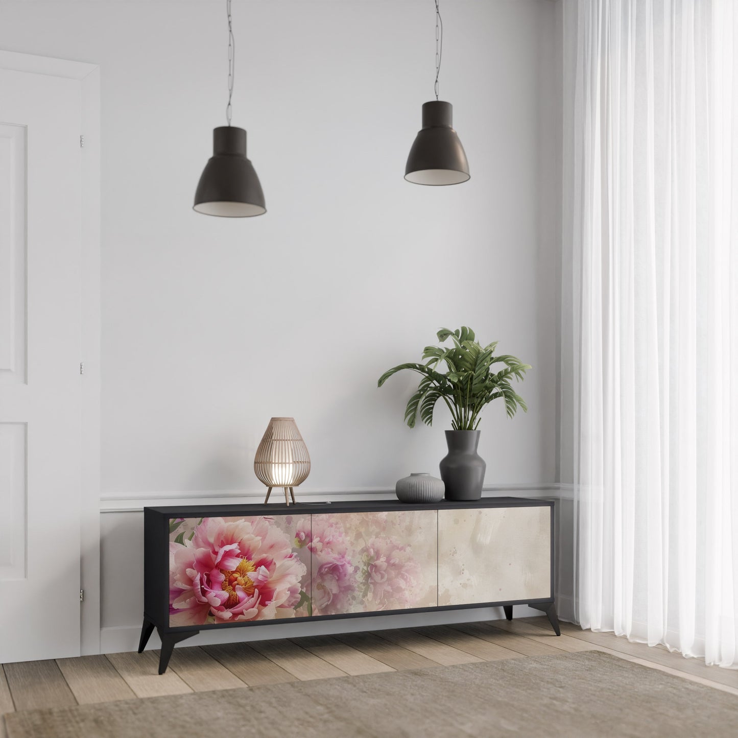 PEONY WHISPER TV-bänk med 3 dörrar i svart finish