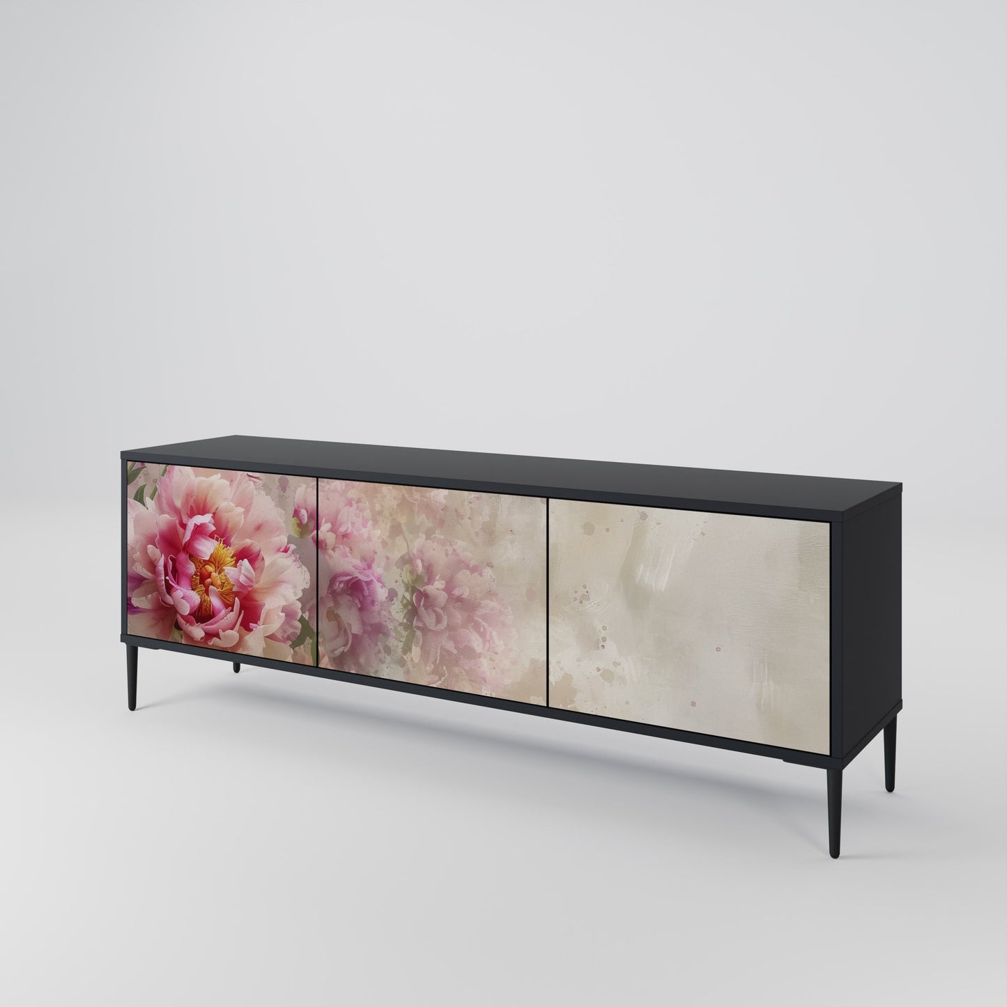 PEONY WHISPER TV-bänk med 3 dörrar i svart finish