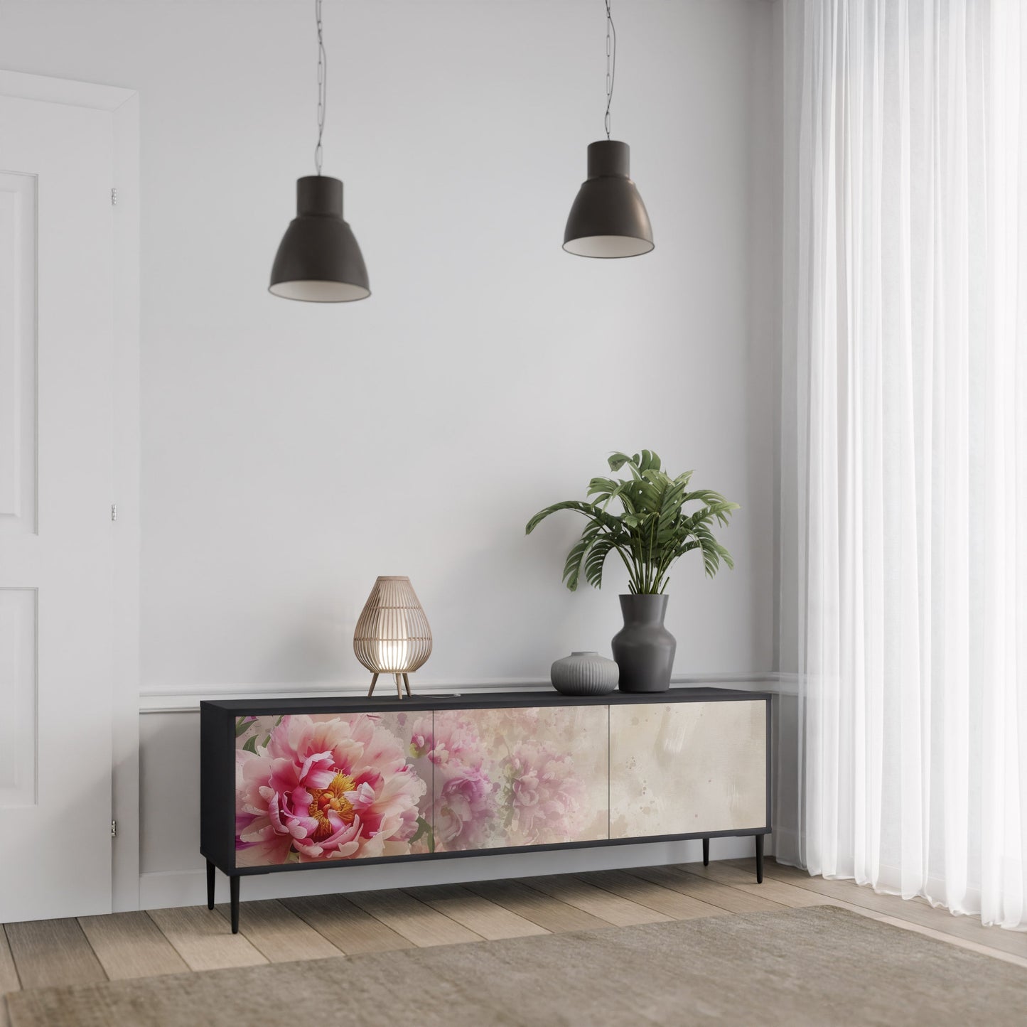 PEONY WHISPER TV-bänk med 3 dörrar i svart finish