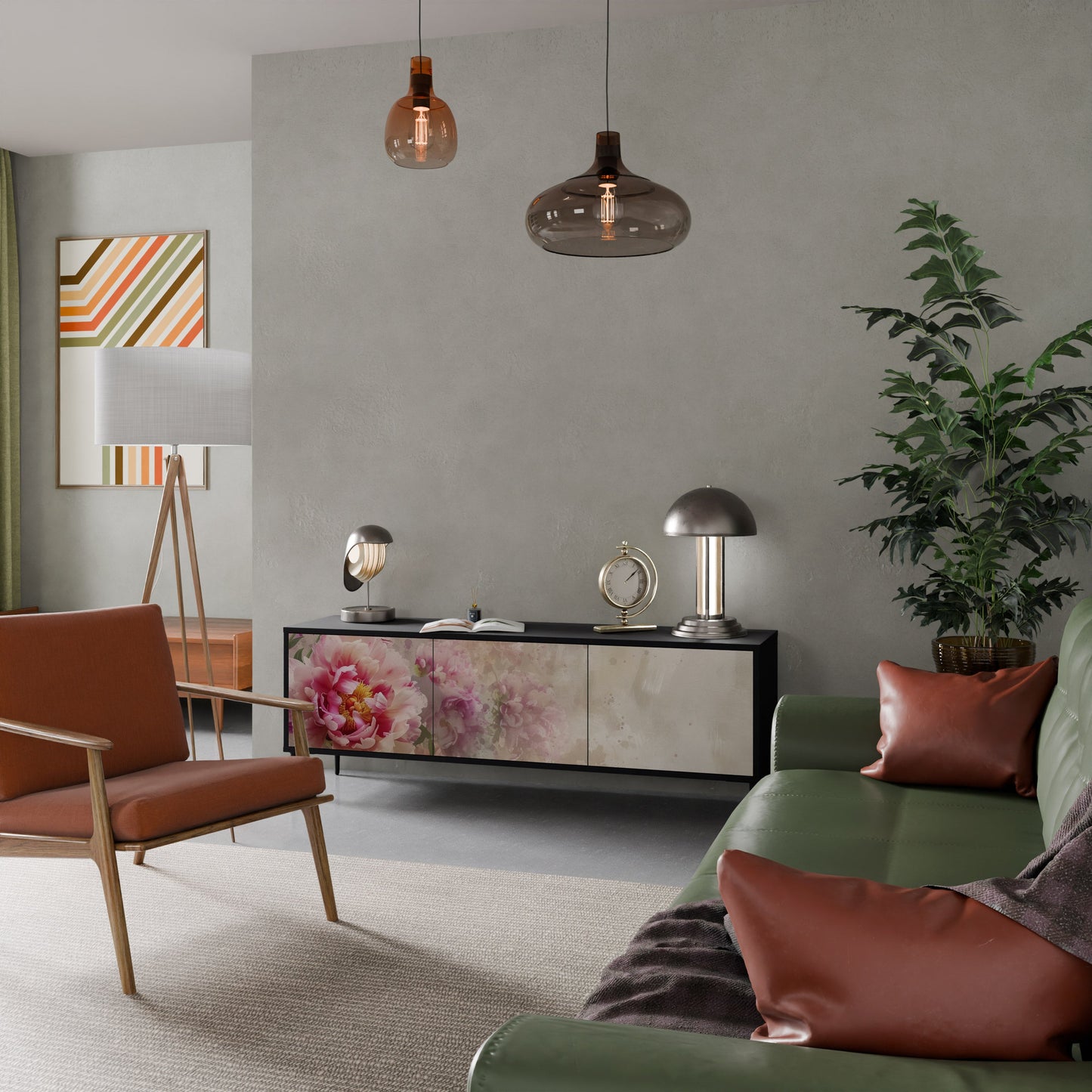 PEONY WHISPER TV-bänk med 3 dörrar i svart finish