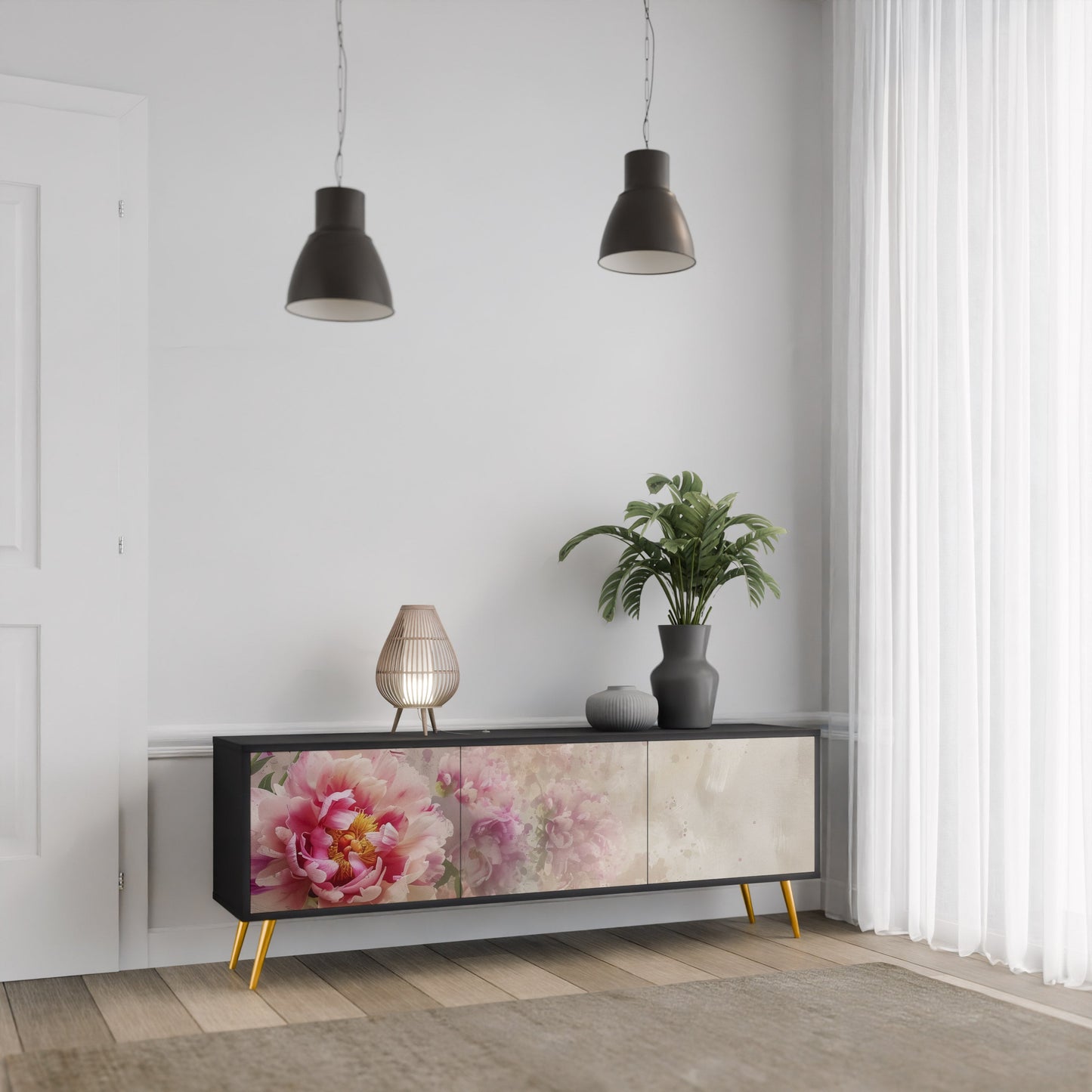PEONY WHISPER TV-bänk med 3 dörrar i svart finish