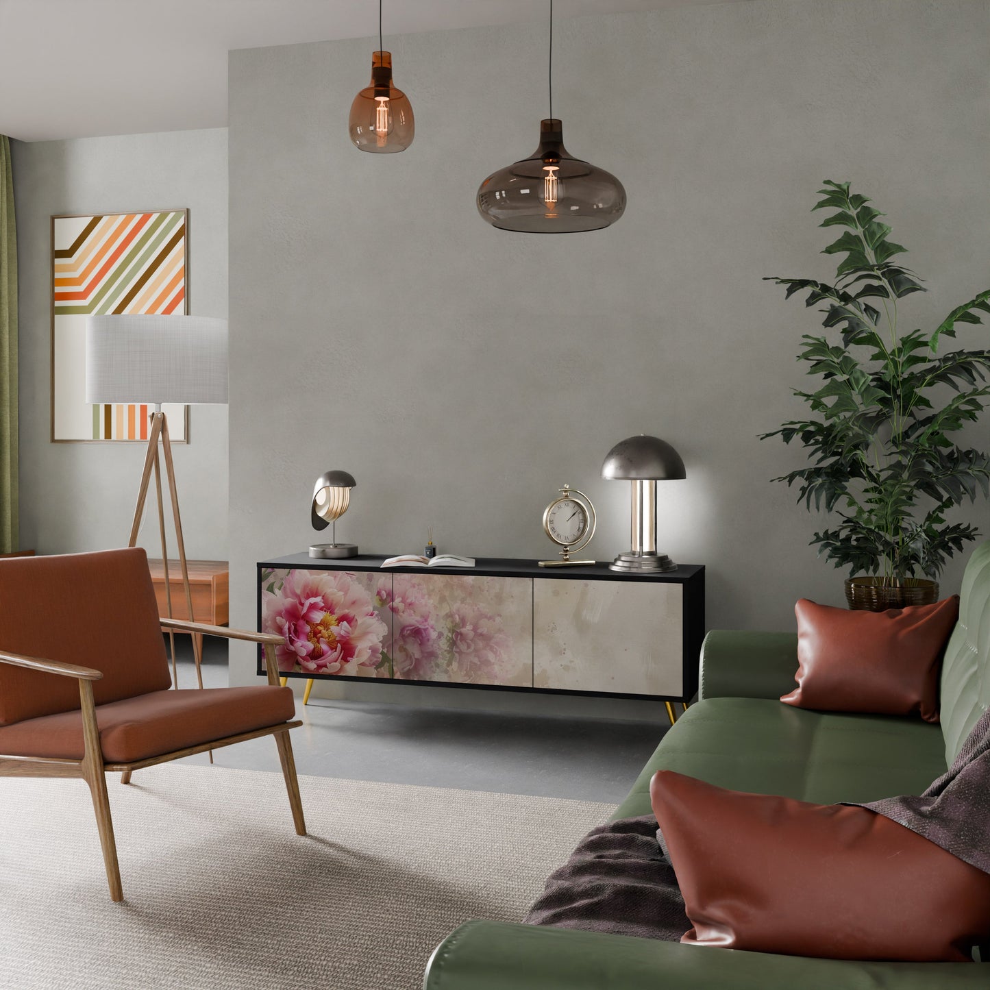 PEONY WHISPER TV-bänk med 3 dörrar i svart finish